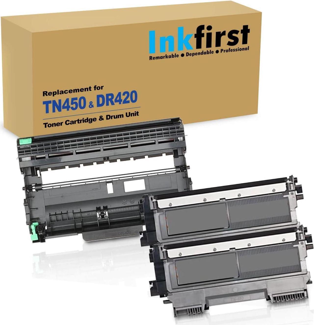 3PK-2 High Yield Inkfirst Toner Cartridges + 1 Drum Unit TN-450 DR-420 TN450 DR420 Compatible Remanufactured for Brother (2 Toner+1 Drum) DCP-7060D DCP-7065DN MFC-7360N MFC-7460DN MFC-7860DW HL-2220