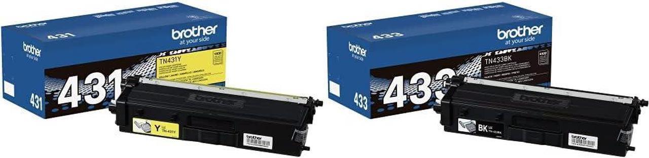 Brother Printer TN431Y Standard Yield Toner-Retail Packaging , Yellow & Genuine TN433BK High-Yield Black Toner (Approx. 4,500 pp.)