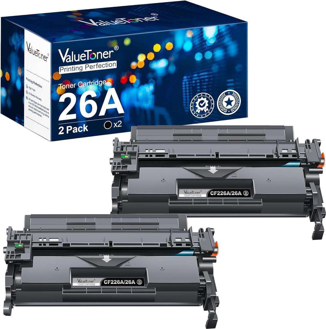 Valuetoner CF226A CF226X 26A 26X Toner Cartridge Replacement for HP 26A Black for Laserjet Pro M402n M402dn M402d M402dw MFP M426fdw M426fdn M426dw M426 M402 Printer (2 Black)