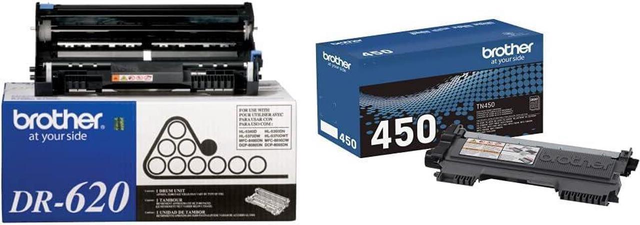 Brother DR-620 Drum Unit - Retail Packaging, Black & Genuine High Yield Toner Cartridge, TN450, Replacement Black Toner, Page Yield Up to 2,600 Pages