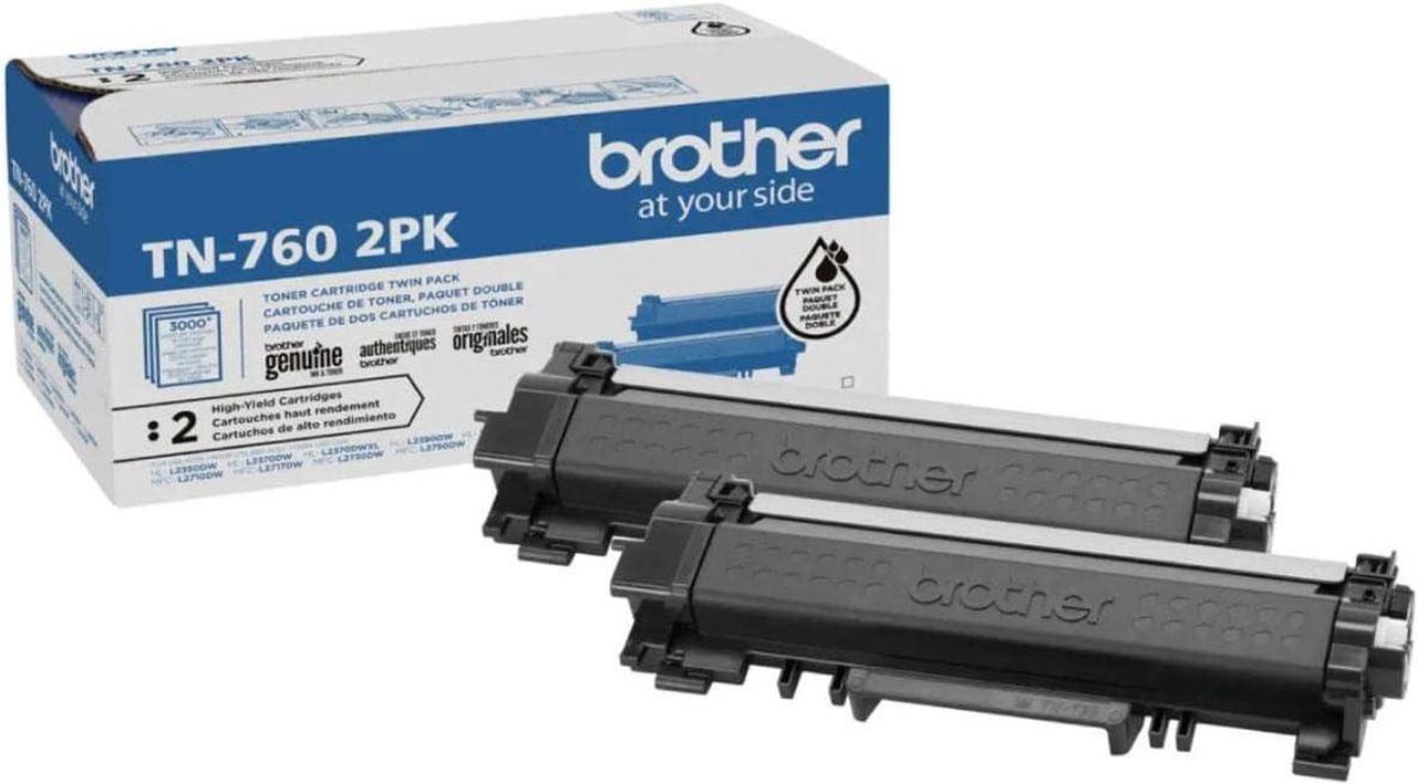 Brother Genuine TN760 2-Pack High Yield Black Toner Cartridge with Approximately 3,000 Page Yield/Cartridge