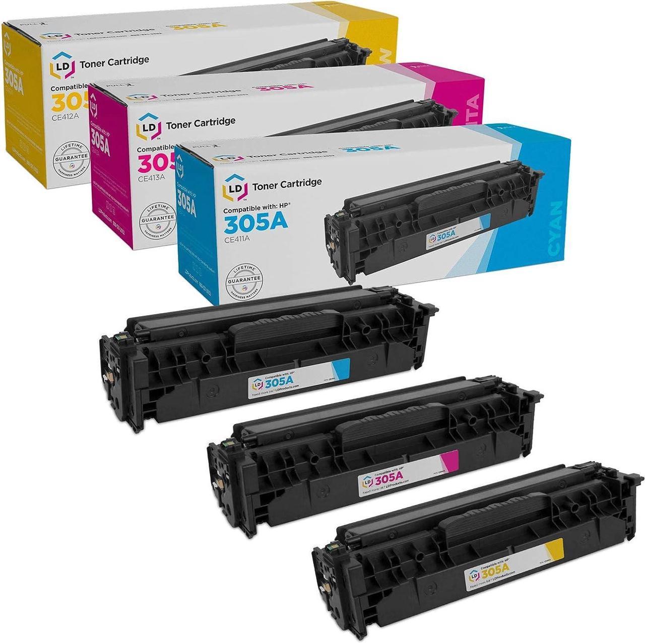 LD Remanufactured Toner Cartridge Replacements for HP 305A (Cyan, Magenta, Yellow, 3-Pack)