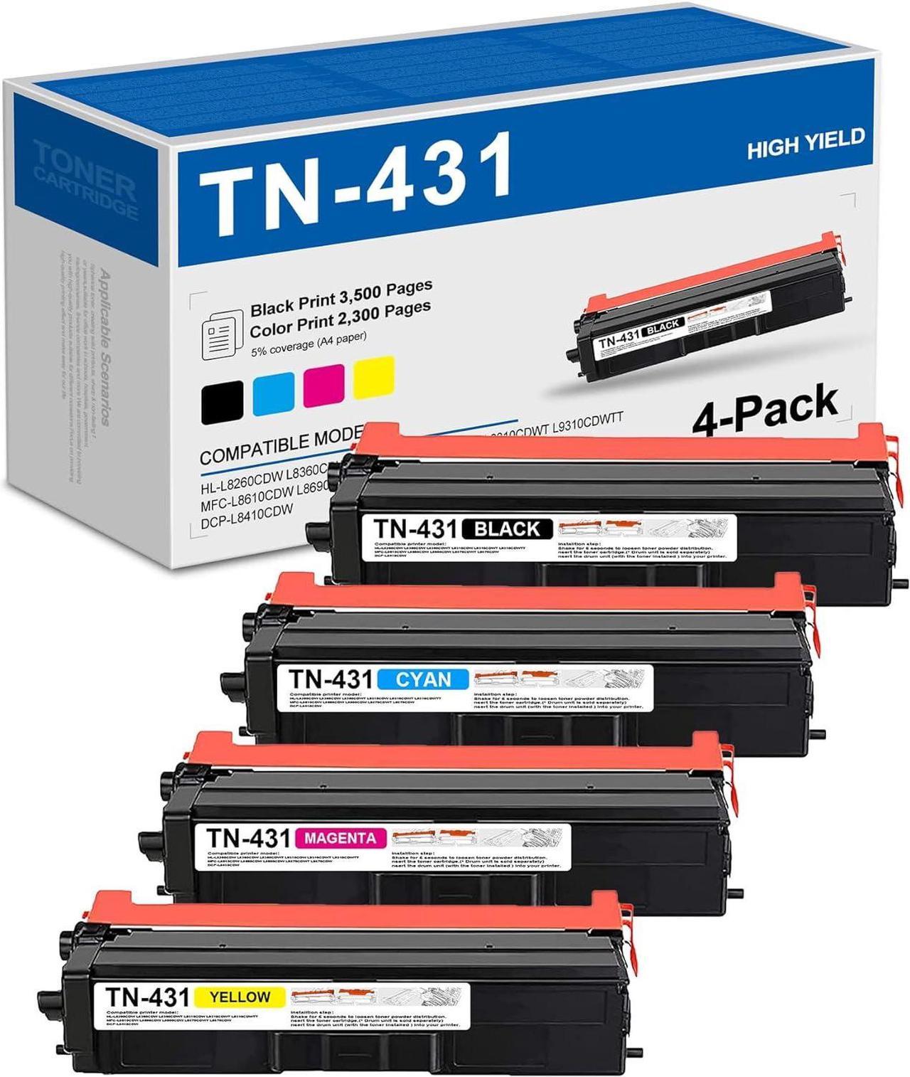 TN431 4PK TN-431BK TN431C TN-431M TN431Y Compatible TN431 High Yield Toner Cartridge 4 Pack Replacement for MFC-L8690CDW L8900CDW L9570CDW L9570CDWT DCP-L8410CDW Printer,TN431Ink(1BK/1C/1M/1Y), Black