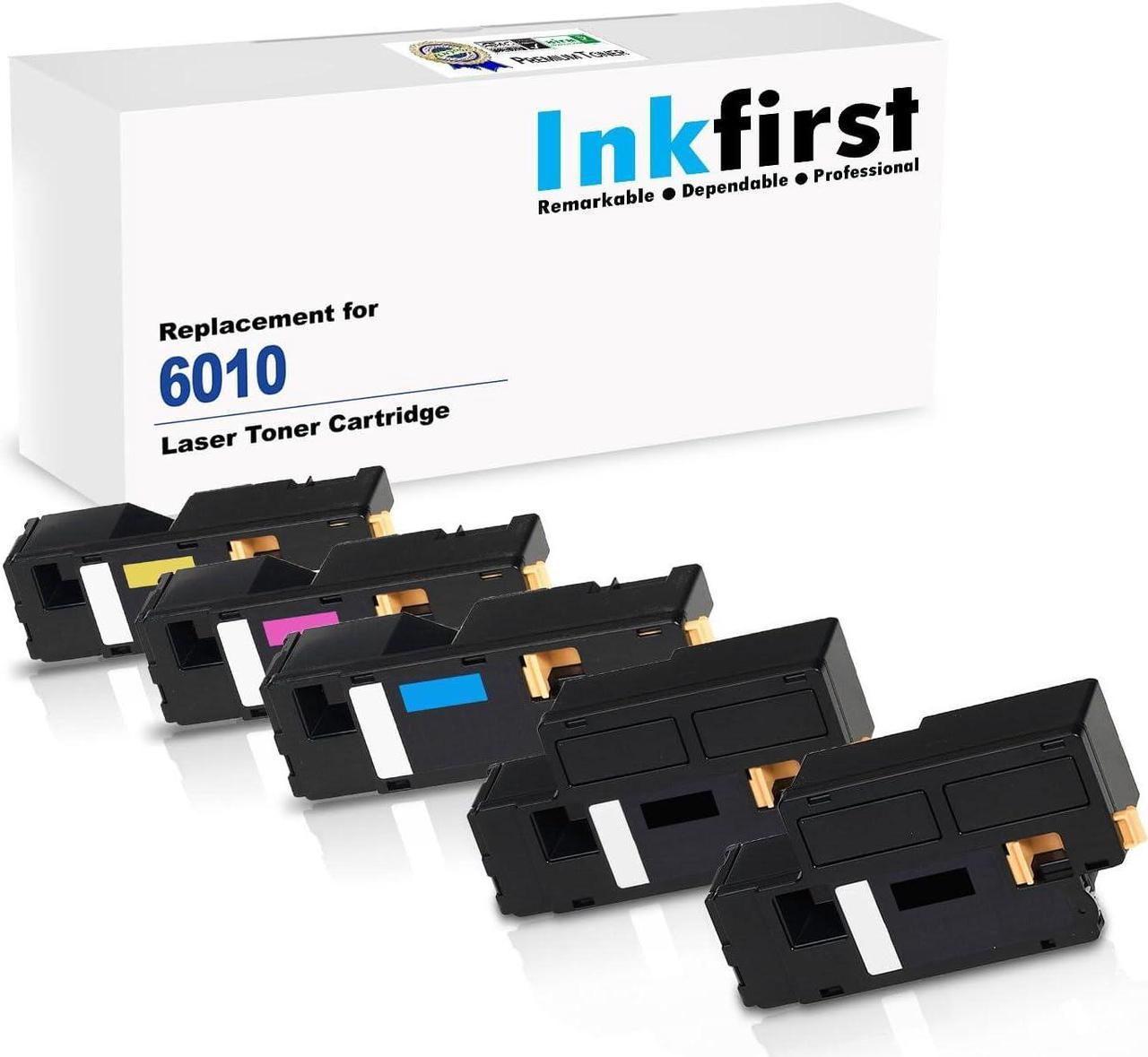 5 Inkfirst® Toner Cartridges 6010 BK C M Y Compatible Remanufactured for Xerox 6010 Black, Cyan, Magenta, Yellow (1 Set + 1 Black) Phaser 6000 6010 WorkCentre 6015