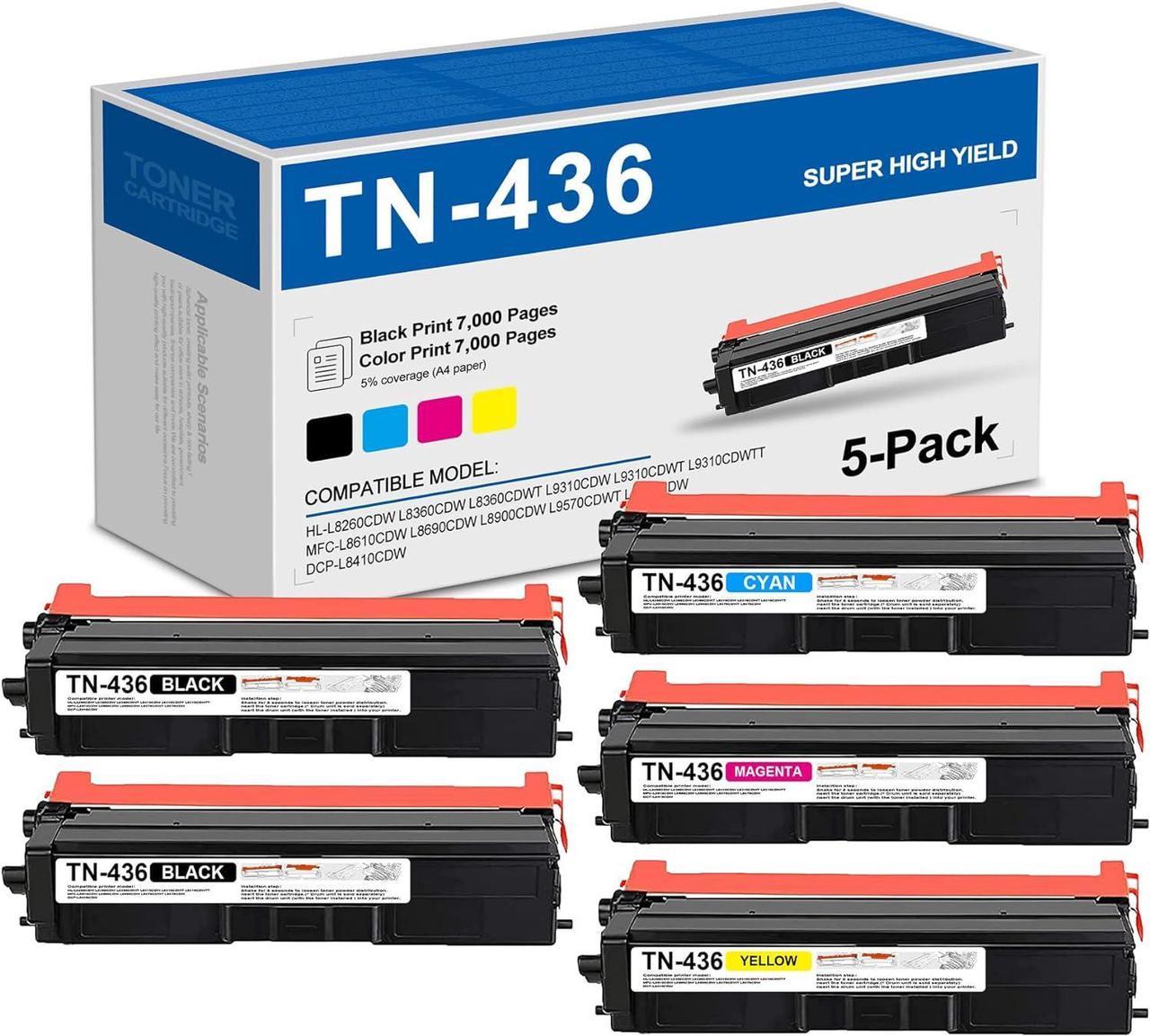 EEL TN-436 TN436 Super High Yield Toner Cartridges,Uotyue TN 436 TN436BK TN-436C TN436M TN-436Y Replacement DCP-L8410CDW MFC-L8900CDW L8690CDW L9570CDW L9570CDWT Printer,5PK(2BK/1C/1M/1Y) Black/Color