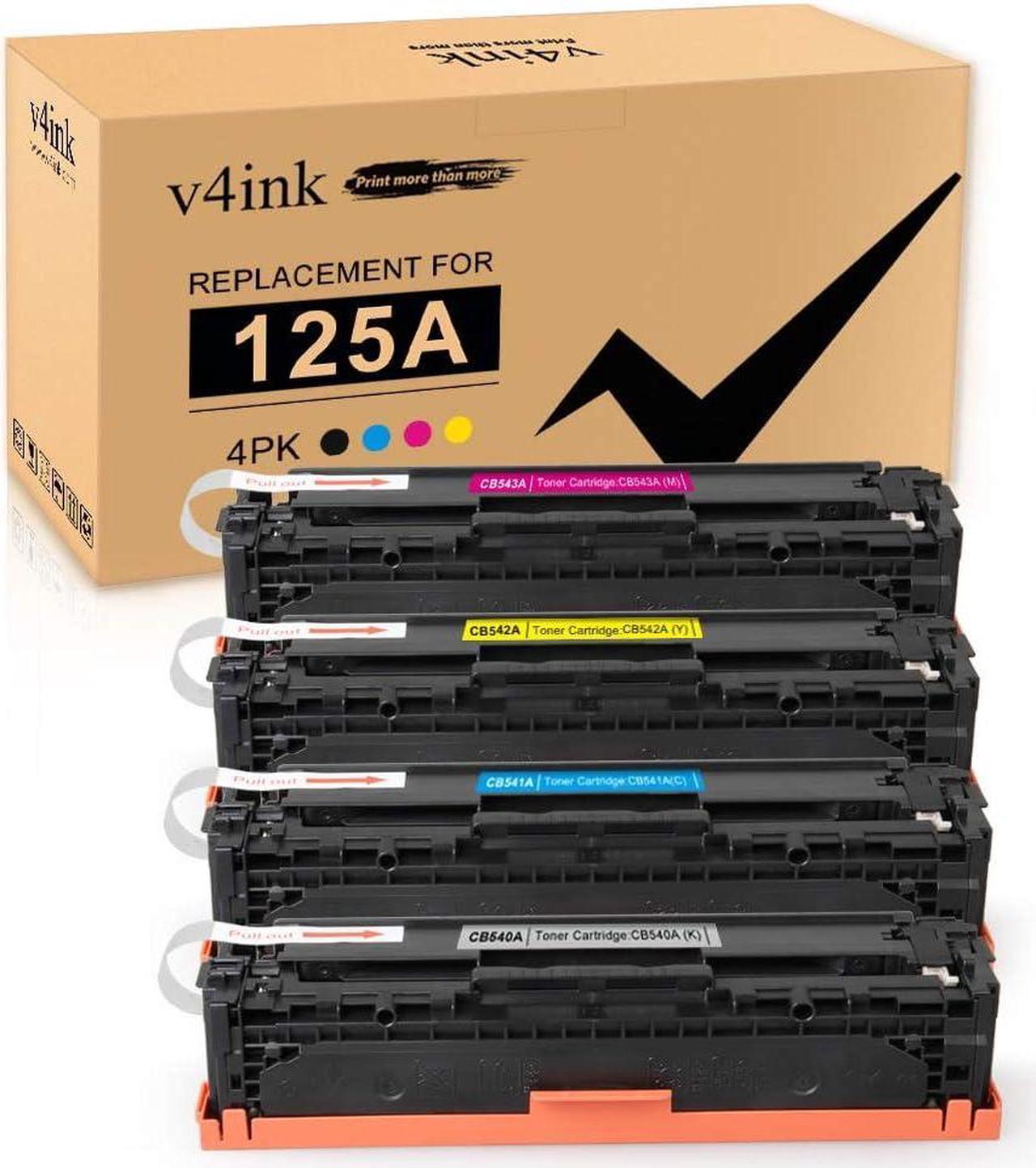 v4ink Remanufactured Toner Cartridge Replacement for HP CB540A CB541A CB542A CB543A 125A for use with HP Laserjet CP1215 CP1518ni CP1515n CM1312nfi CM1312 Printers, 4 Pack