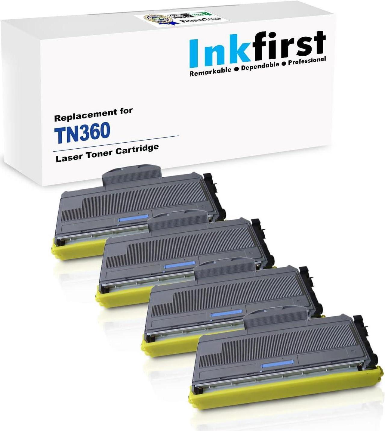 4 High Yield Inkfirst® Toner Cartridge TN-360 (TN360) Compatible Remanufactured for Brother TN-360 Black MFC-7340 MFC-7345N MFC-7440N MFC-7840W HL-2140 HL-2170W DCP-7030 DCP-7040