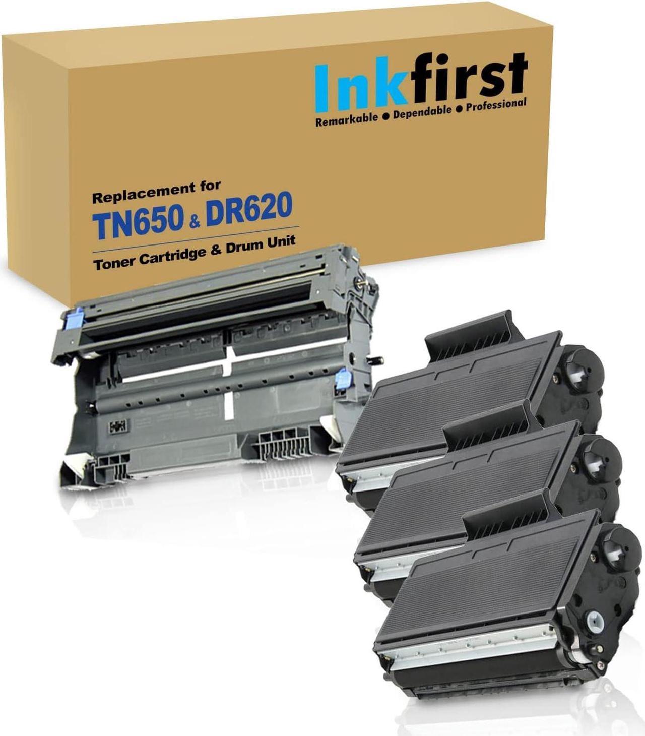 4PK-3 High Yield Toner Cartridges + 1 Drum Unit TN-650 DR-620 TN650 DR620 Inkfirst® Compatible Remanufactured for Brother TN-650 DR-620 (3 Toner + 1 Drum) DCP-8080DN DCP-8085DN MFC-8480DN MFC-8890DW