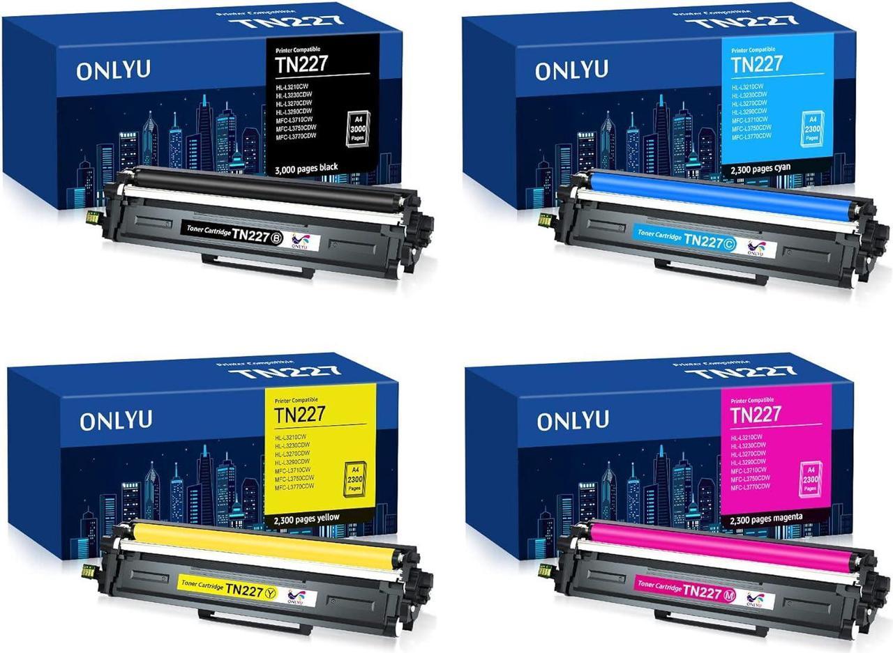 ONLYU Compatible Toner Cartridge Replacement for Brother TN227 TN-227 TN-227BK TN223 TN223BK for HL-L3210CW HL-L3290CDW HL-L3230CDW HL-L3270CD MFC-L3750CDW MFC-L3710CW MFC-L3770CDW Printer (4 Pack)