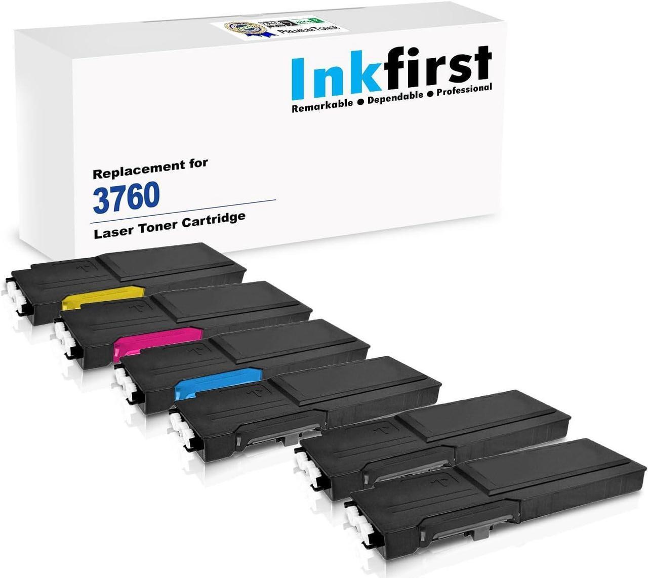 6 Inkfirst® Toner Cartridges C3760dn C3765dnf 331-8429 331-8432 331-8431 331-8430 BK, C, M, Y Compatible Remanufactured for Dell C3760n C3760dn C3765dnf Black, Cyan, Magenta, Yellow (1 Set + 2 Black)