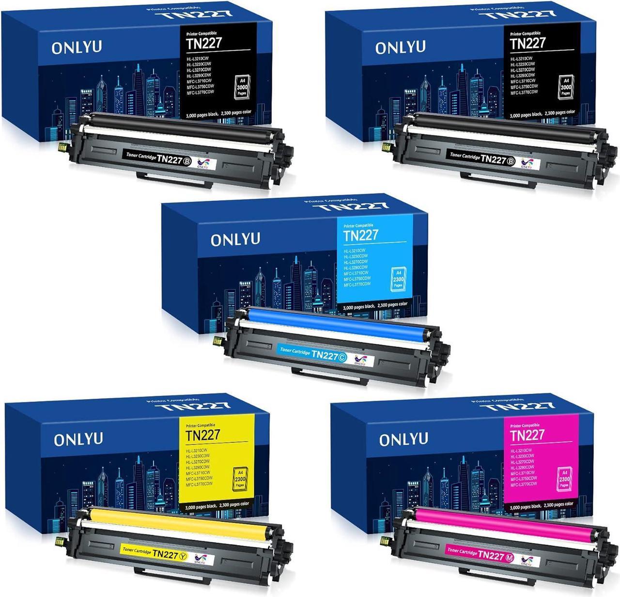 ONLYU Compatible Toner Cartridge Replacement for Brother TN227 TN-227 TN-227BK TN223 TN223BK for HL-L3210CW HL-L3290CDW HL-L3230CDW HL-L3270CD MFC-L3750CDW MFC-L3710CW MFC-L3770CDW Printer (5 Pack)