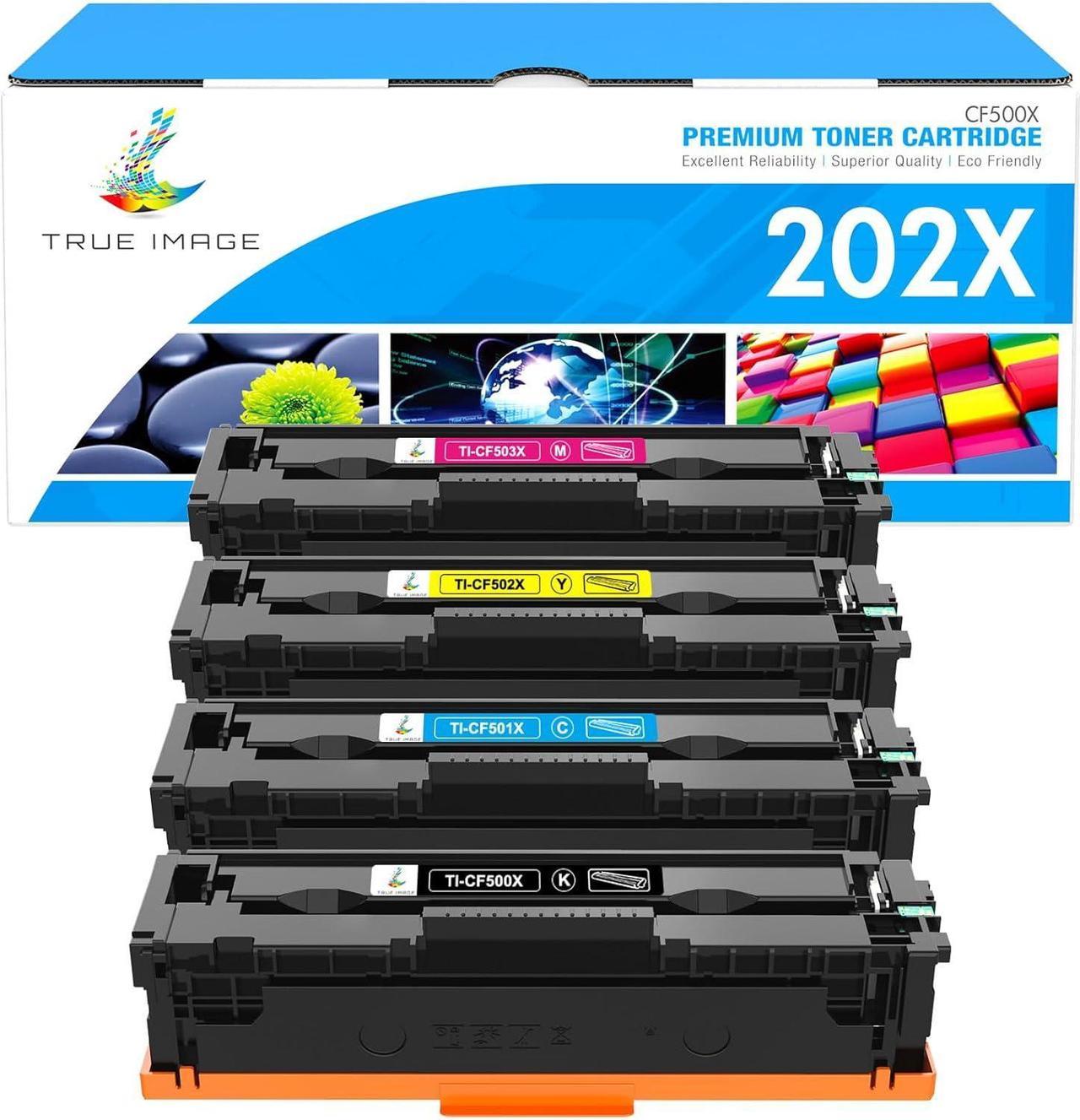 TRUE IMAGE Compatible Toner Cartridge Replacement for HP 202X CF500X CF500A 202A Color Pro MFP M281fdw M281cdw M254dw M281fdn 281fdw M254 M281 Toner Printer (Black Cyan Yellow Magenta, 4-Pack)