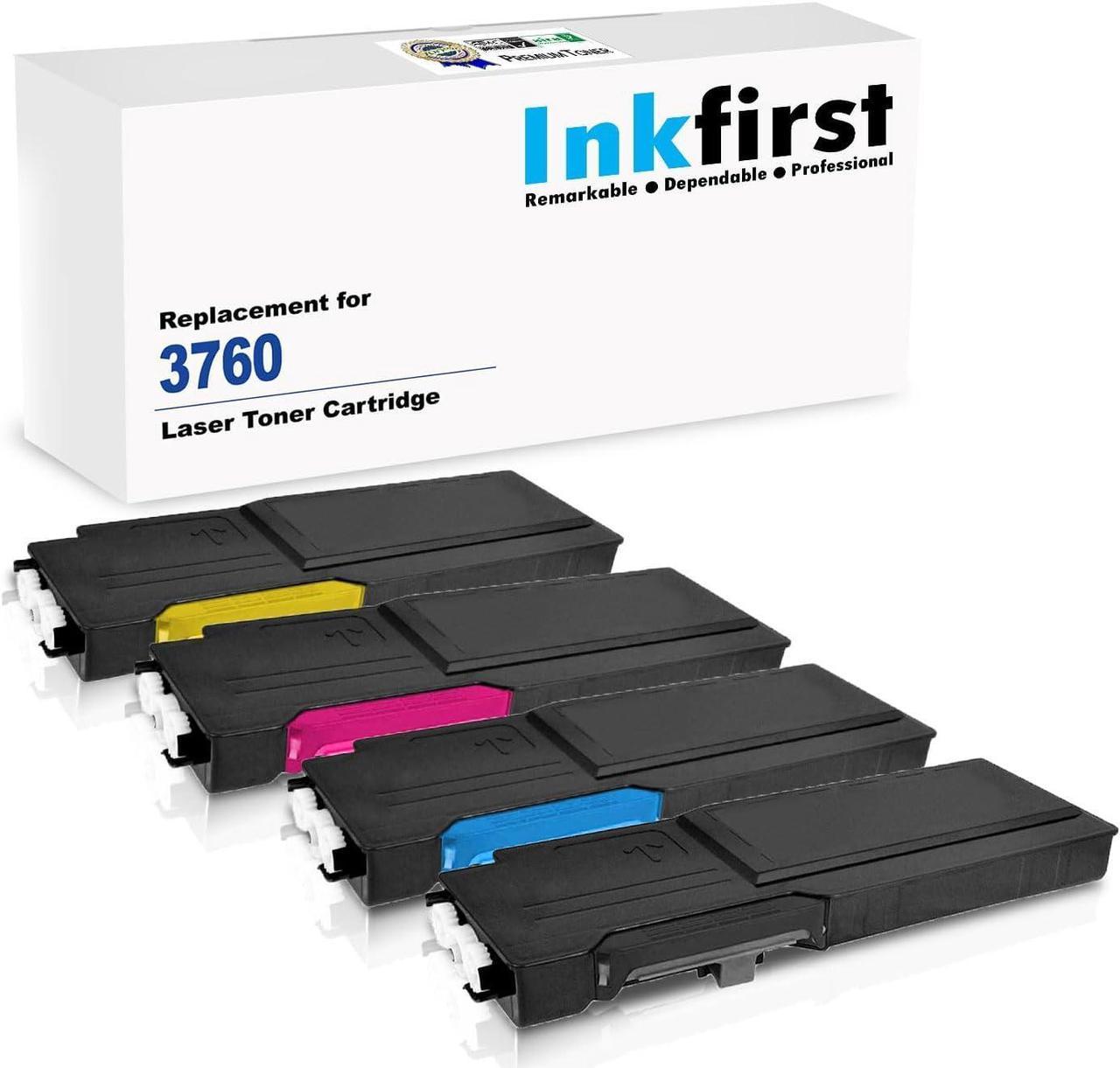 1 Set of 4 Inkfirst® Toner Cartridges C3760dn C3765dnf 331-8429 331-8432 331-8431 331-8430 BK, C, M, Y Compatible Remanufactured for Dell C3760n C3760dn C3765dnf Black, Cyan, Magenta, Yellow