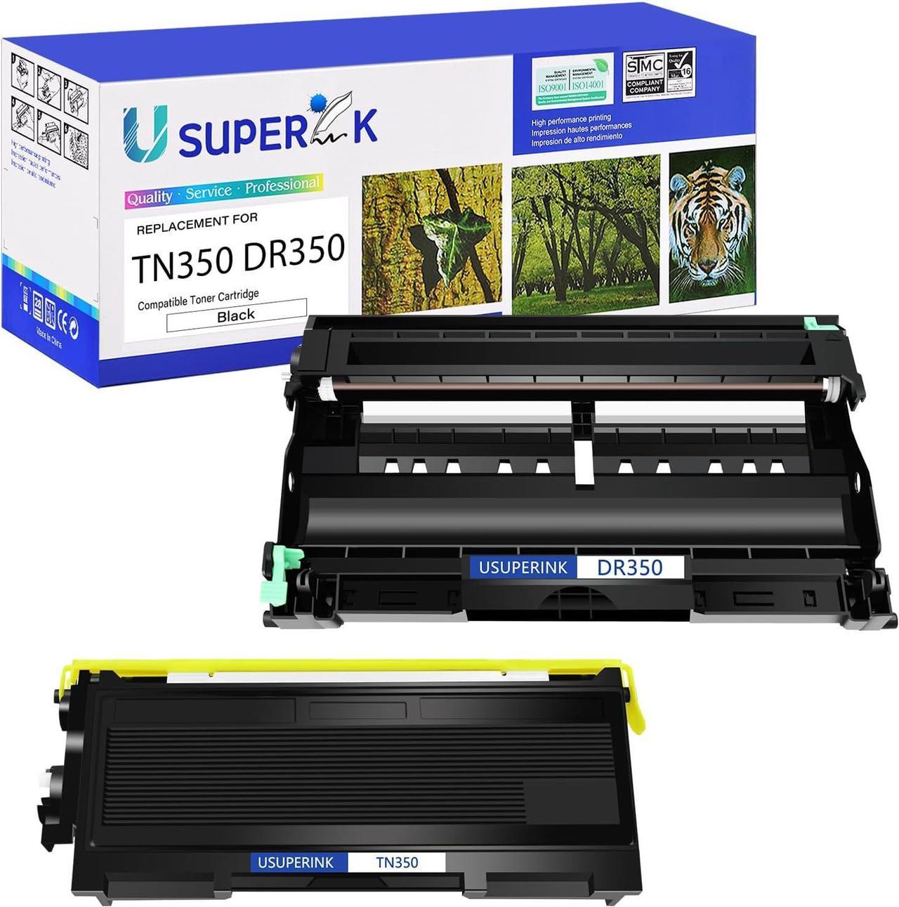 SuperInk 2 Pack Compatible Toner Cartridge & Drum Unit Set Compatible for Brother TN350 DR350 use in DCP-7010 HL-2030 HL-2070N Intellifax 2820 MFC-7220 Printer (1 Toner, 1 Drum)