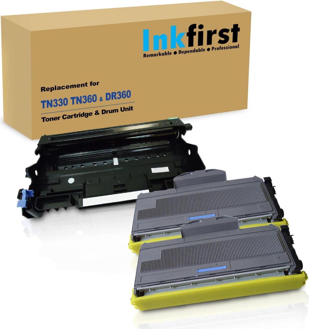 3PK-2 InkFirst® Toner Cartridges + 1 Drum Unit TN-330 DR-360 TN330 DR360 Compatible Remanufactured for Brother TN-330 DR-360 (2 Toner + 1 Drum) DCP-7030 DCP-7040 MFC-7340 MFC-7345N MFC-7440N