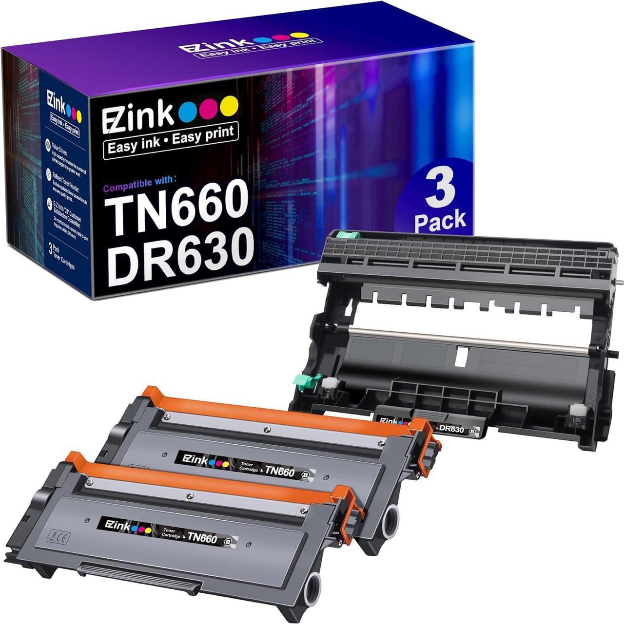 E-Z Ink (TM Compatible Toner Cartridge & Drum Unit Replacement for Brother TN660 TN630 DR630 High Yield to use with HL-L2380DW HL-L2300D HL-L2340DW MFC-L2680W MFC-L2740DW Printer (Black, 3 Pack)