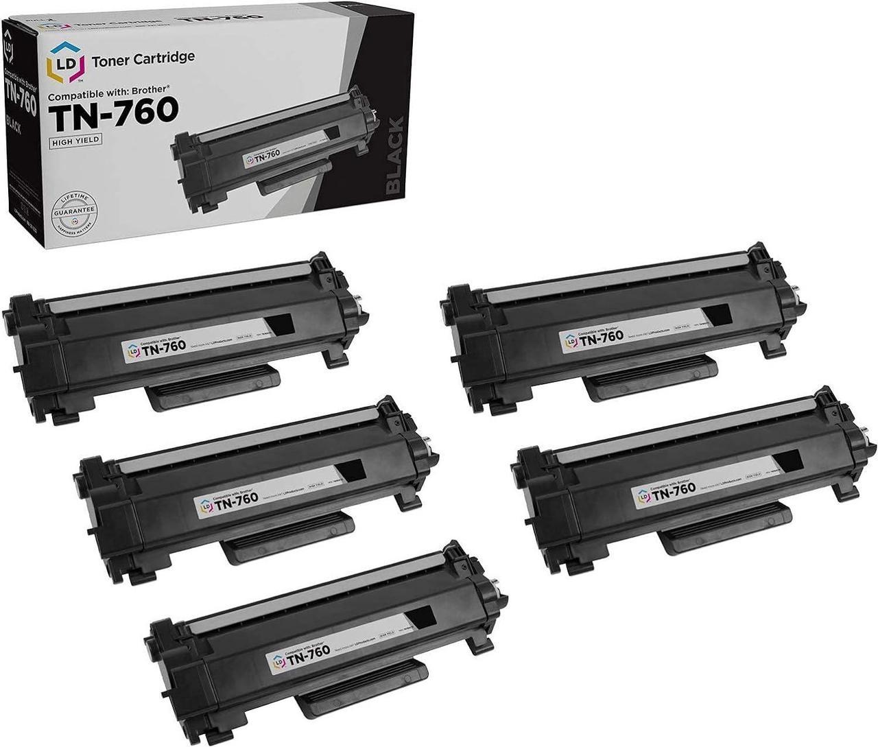 LD Compatible Toner Cartridge Replacement for Brother TN760 High Yield (Black, 5-Pack)