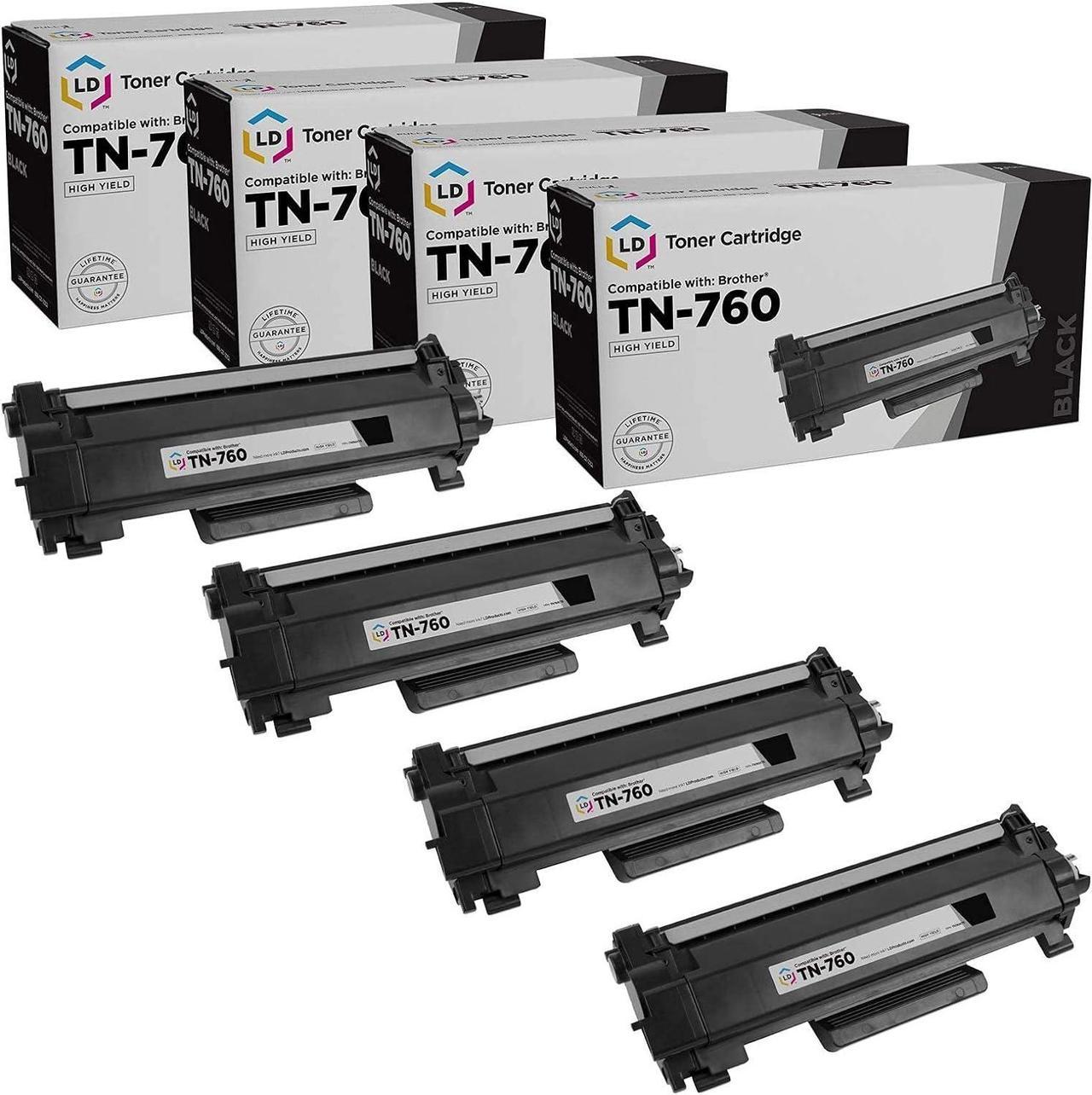 LD Compatible Toner Cartridge Replacement for Brother TN760 High Yield (Black, 4-Pack)