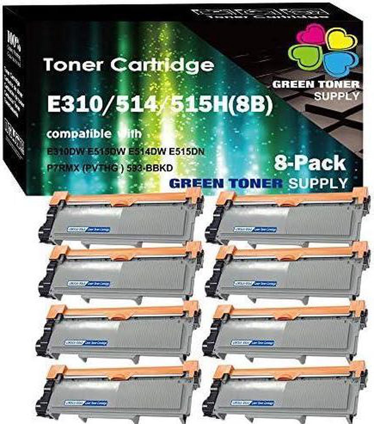 Green Toner Supply (TM) Compatible Dell PVTHG, 593-BBKD, E310dw, [High Yield 2600 Pages] E514dw, E515dw, E515dn Black Laserjet Toner Cartridge (Set of 8)