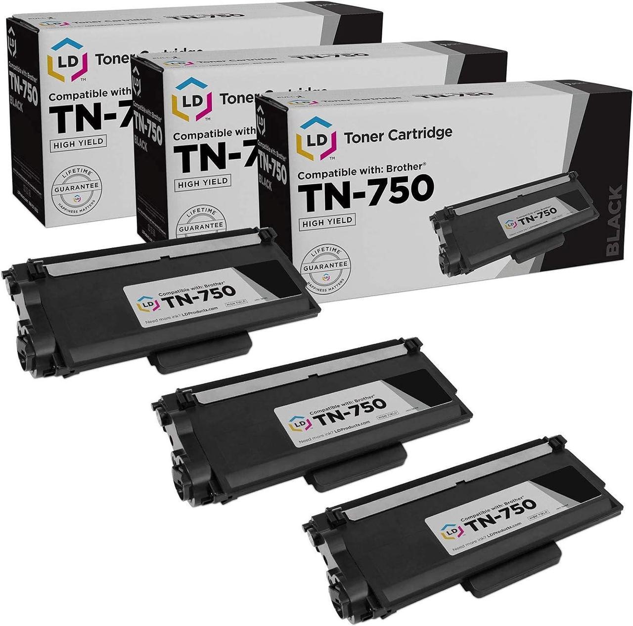 LD Compatible Toner Cartridge Replacement for Brother TN750 High Yield (Black, 3-Pack)