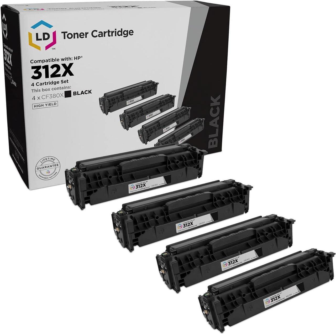 LD Compatible Toner Cartridge Replacements for HP 312X CF380X High Yield (Black, 4-Pack)