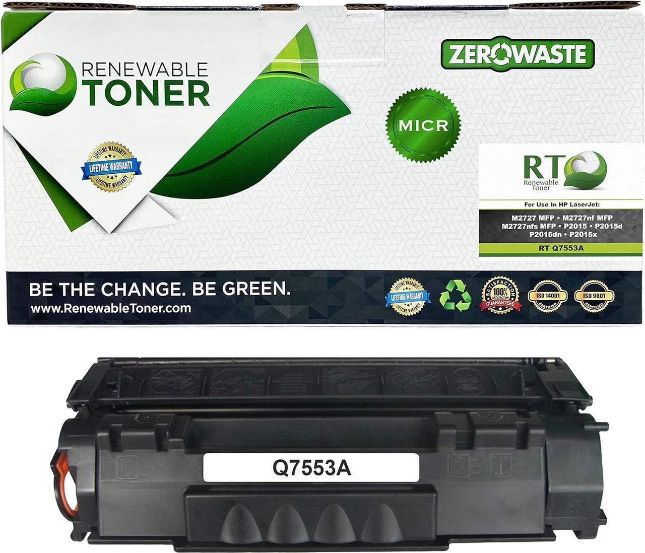 Renewable Toner © Q7553A / 53A MICR Toner Cartridge for Check Printing compatible with HP LaserJet P2015, M2727 Series Printers