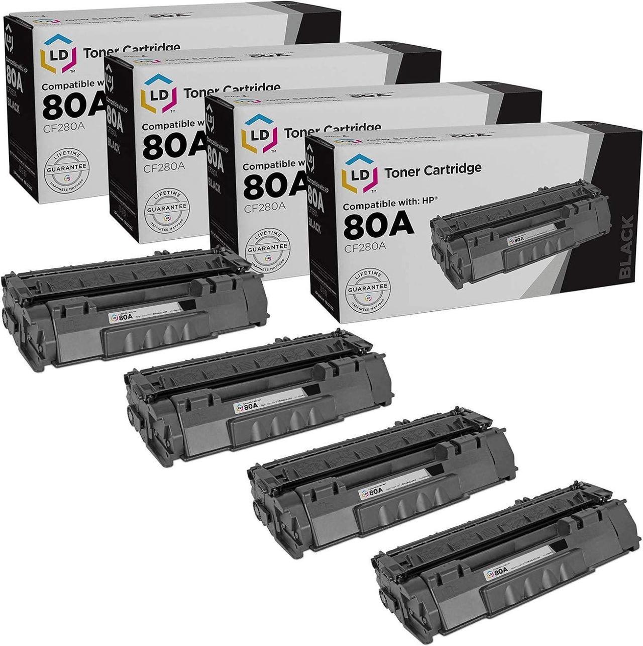 LD Compatible Replacements for Hewlett Packard CF280A (HP 80A) Set of 4 Black Laser Toner Cartridges for use in 400 ...