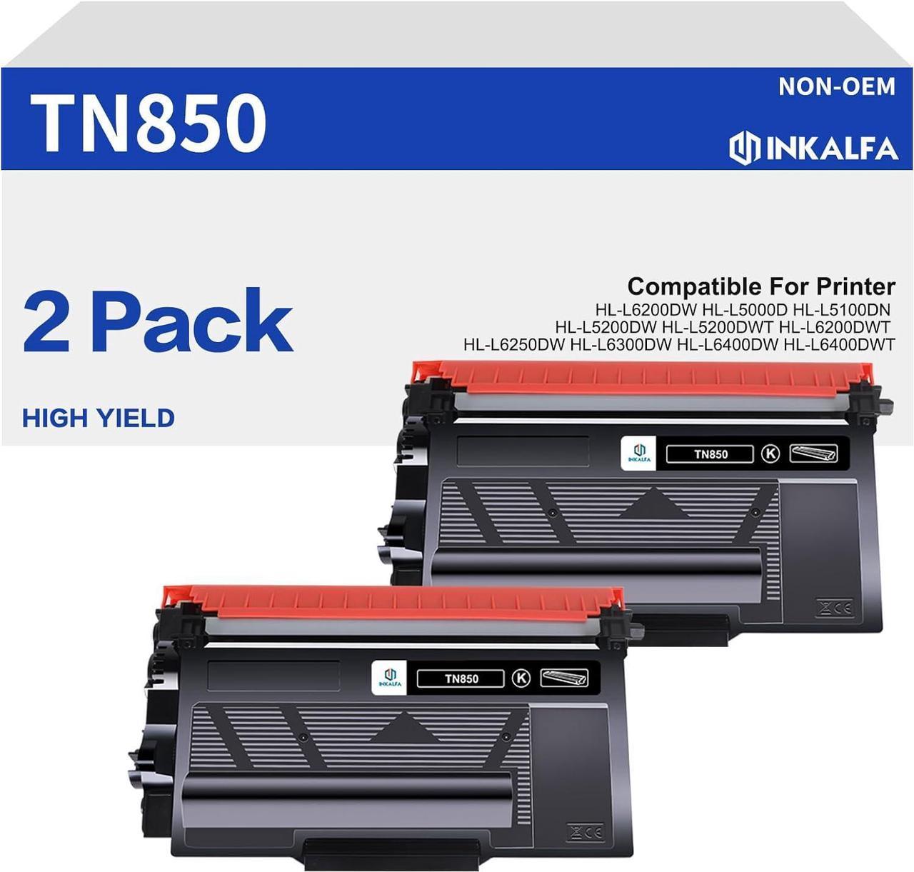 TN850 TN-850 TN 850 High Yield Toner Cartridge 2 Pack Black Replacement for Brother TN850 TN-850 TN820 TN-820 TN 850 HL-L6200DW MFC-L5700DW MFC-L5850DW HL-L5200DW MFC-L5900DW MFC-L6800DW Printer Ink