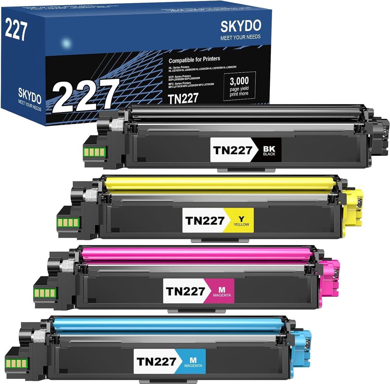 (with Chip) TN227 Toner Cartridge Compatible Replacement for Brother TN223 TN 227 TN-223 TN-227 Work with MFC-L3770CDW HL-L3270CDW HL-L3290CDW MFC-L3710CW HL-L3210CW (TN-227BK/C/M/Y, 4 Combo Pack)