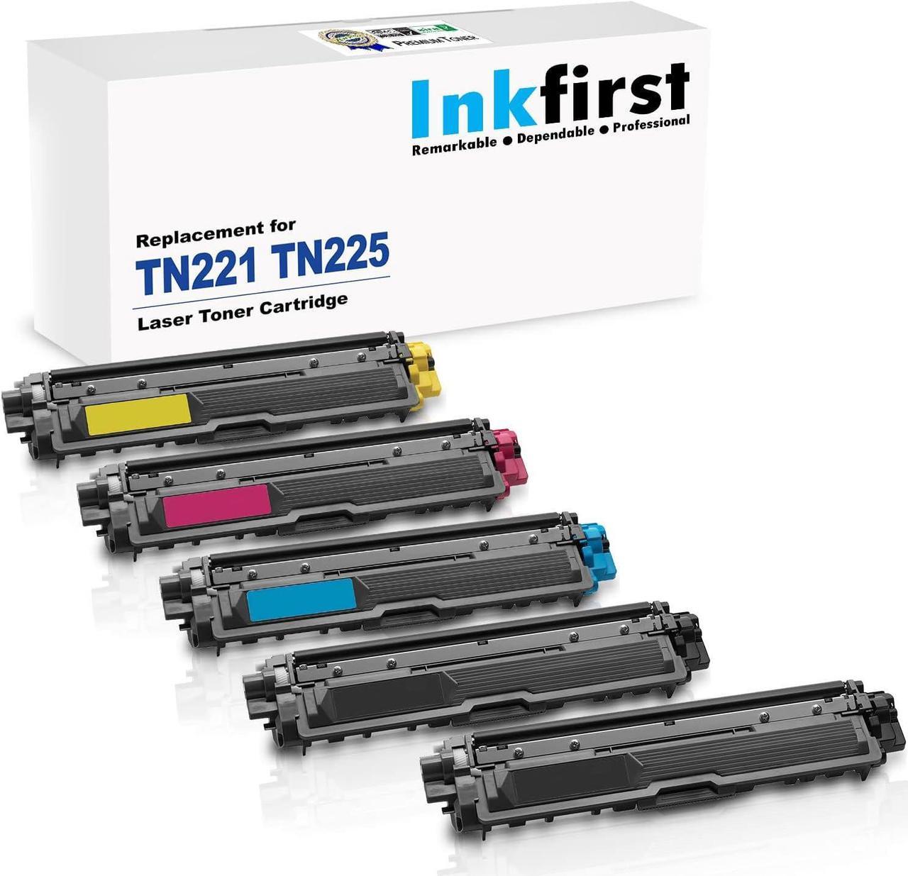 5 Inkfirst® Toner Cartridges TN221BK, TN221C TN225C, TN221M TN225M, TN221Y TN225Y Compatible Remanufactured for Brother TN-221 TN-221 Black, Cyan, Magenta, Yellow (1 Set + 1 Black) HL-3170CDW HL-3170