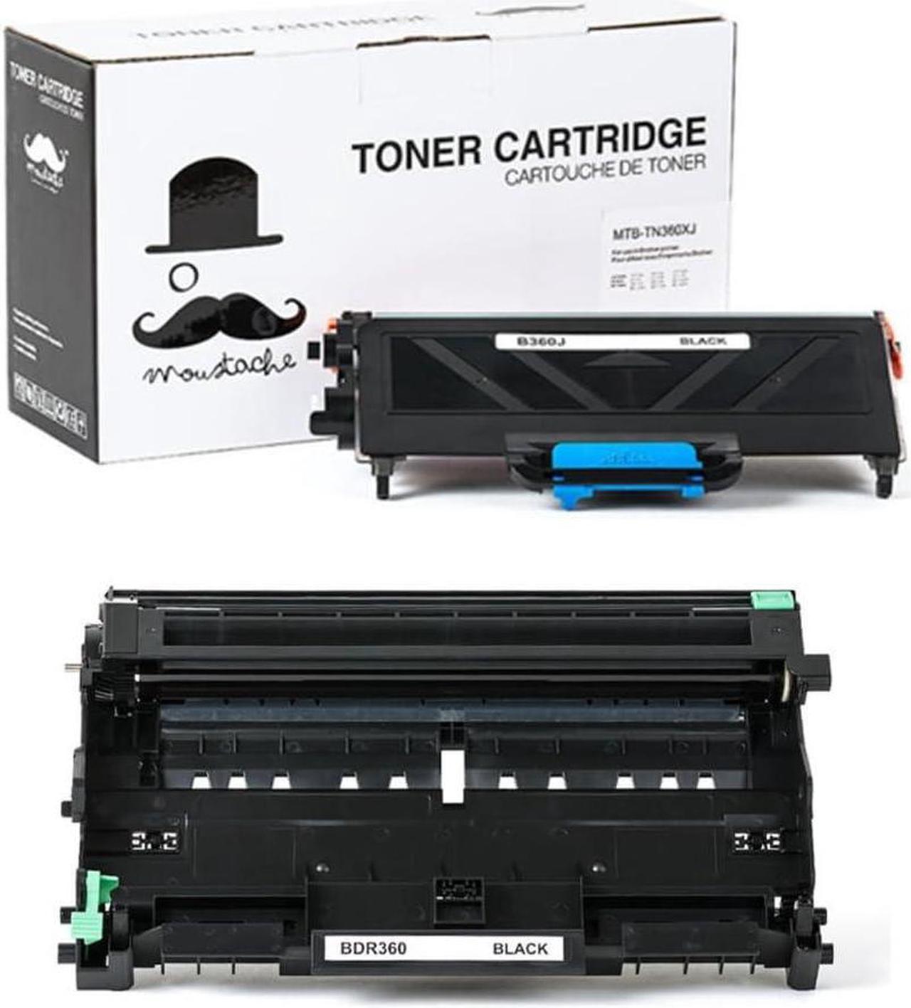 2 Pack Moustache Compatible Brother TN360X TN-360X & DR360 DR-360 (1 Toner + 1 Drum Unit) Premium Quality Extra High Yield of TN660 TN360 TN-360 TN-660 Black Bk Combo for Brother HL-2140/2150N/2170W