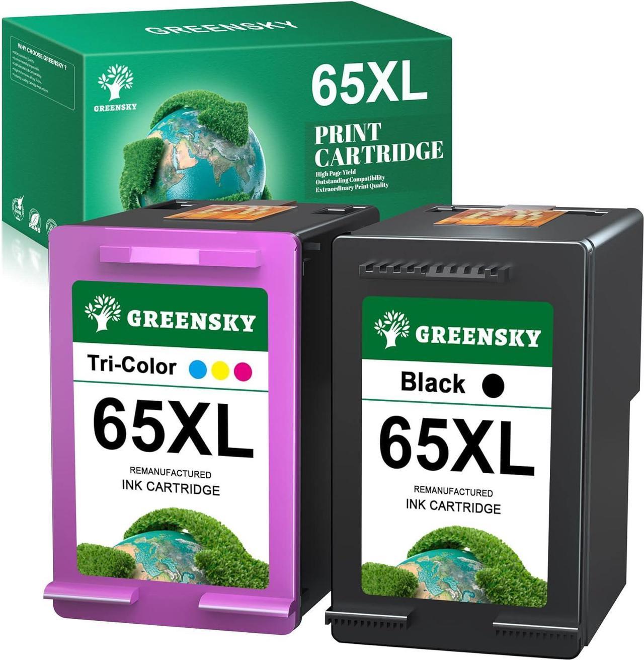 GREENSKY Remanufactured Ink Cartridges Replacement  65XL 65 XL  Envy 5055 5052 5058 DeskJet 3735 3755 2622 2652 3720 2655 3722 3723 3752 3758 3730 2655 Printer 2-Packs