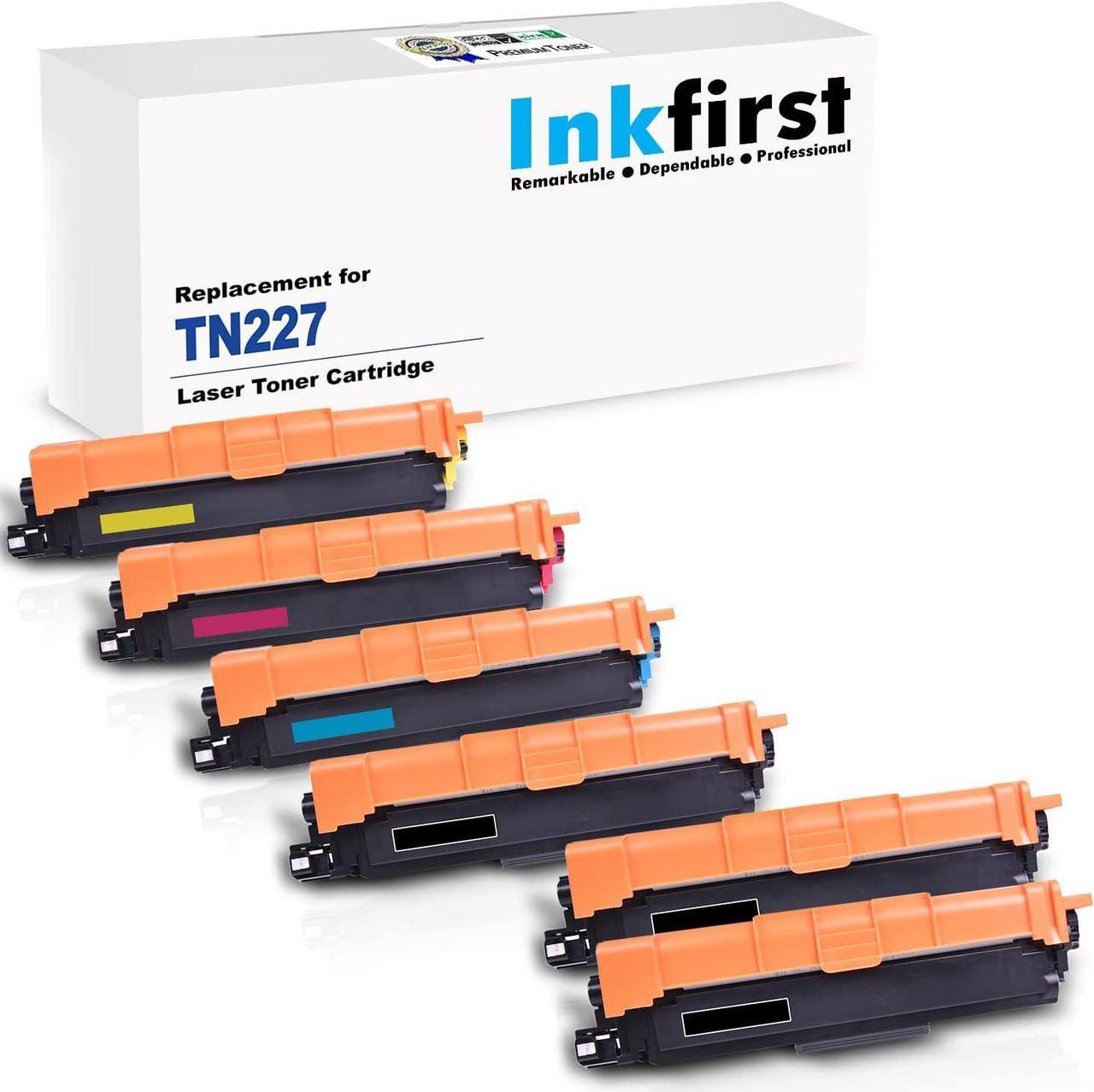 6 Inkfirst Toner Cartridges TN223 TN227 TN-223 TN-227 [WITH CHIP] Compatible Remanufactured for Brother TN227 High Yield Black Cyan Magenta Yellow (1 Set + 2 Black) HL-L3210CW HL-L3230CDW HL-L3270CDW