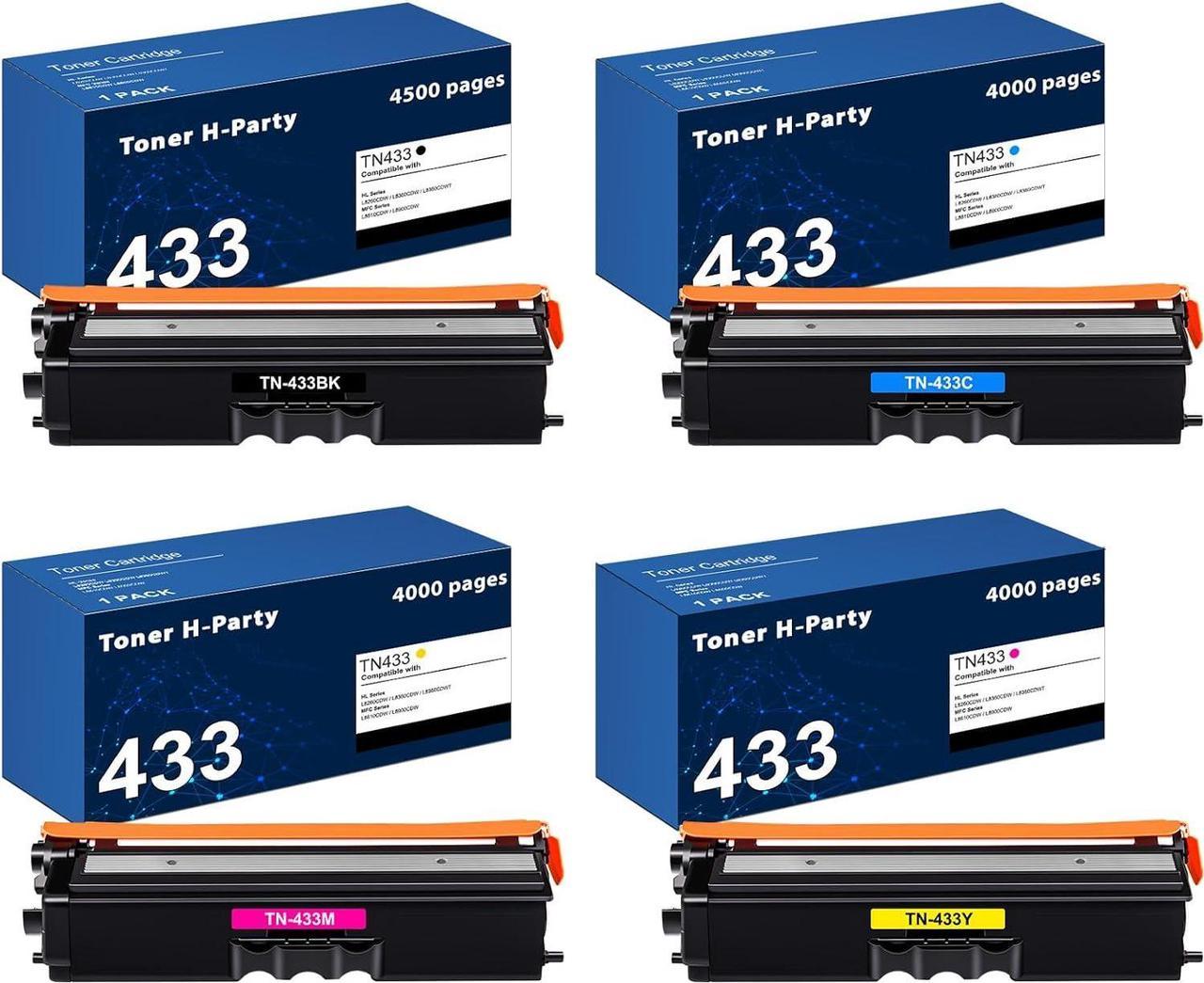 TN433 Toner Cartridge High Yield 4 Pack Compatible Replacement for Brother TN433 TN 433 TN-433 TN-431 TN431 for MFC-L8900CDW HL-L8360CDW MFC-L8610CDW HL-L8360CDWT HL-L8260CDW Printer Ink