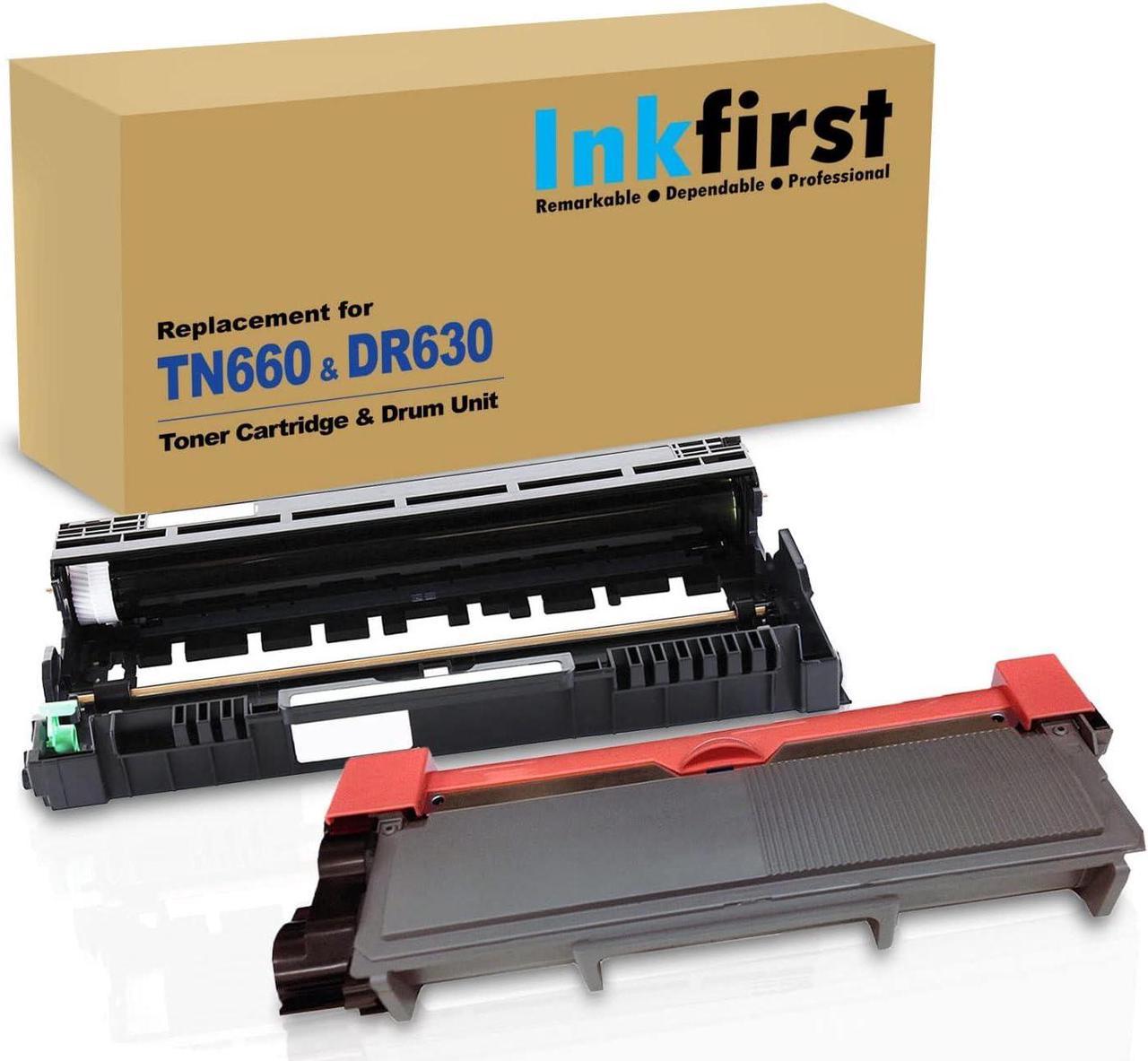 2PK-1 Inkfirst® High Yield Toner Cartridge + 1 Drum Unit TN-660 DR-630 TN660 DR630 Compatible Remanufactured for Brother (1 toner + 1 drum) HL-L2300D HL-L2305W HL-L2320D HL-L2340DW HL-L2360DW HL-L238