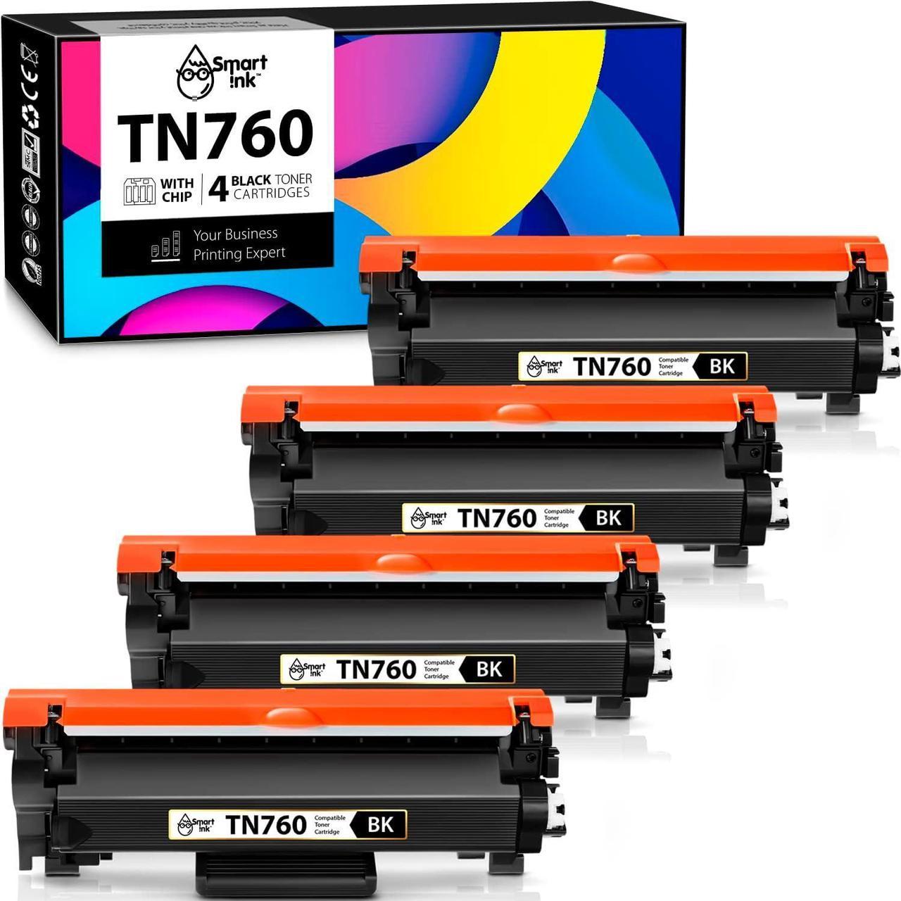 Smart Ink Compatible Toner Cartridge Replacement for Brother TN760 TN-760 TN730 ( 4 Pack - with CHIP) to use with HL-L2390DW DCP-L2550DW MFC-L2710DW HL-L2350DW HL-L2370DWXL HL-L2370DW MFC-L2730DW