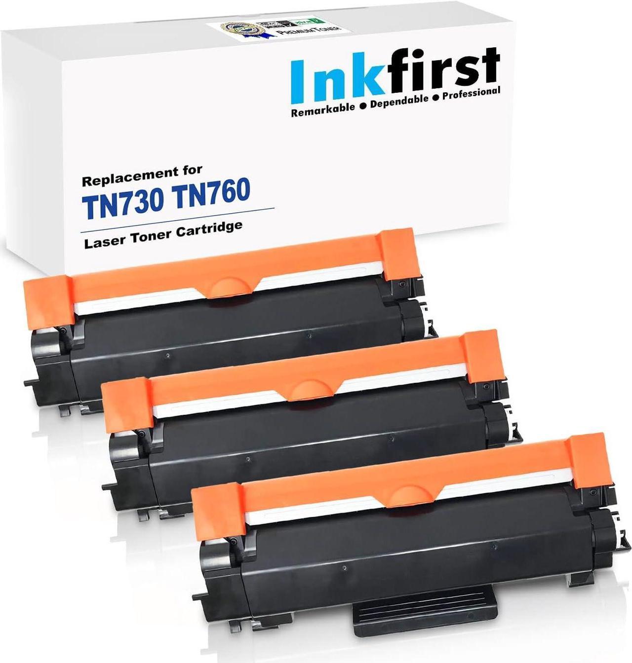 (CHIP INCLUDED)3 Inkfirst Toner Cartridges TN-730 TN-760 TN730 TN760 Compatible Remanufactured for Brother TN-730 TN-760 Black MFC-L2710DW MFC-L2730DW MFC-L2750DW MFC-L2750DWXL DCP-L2550DW HL-L2350DW