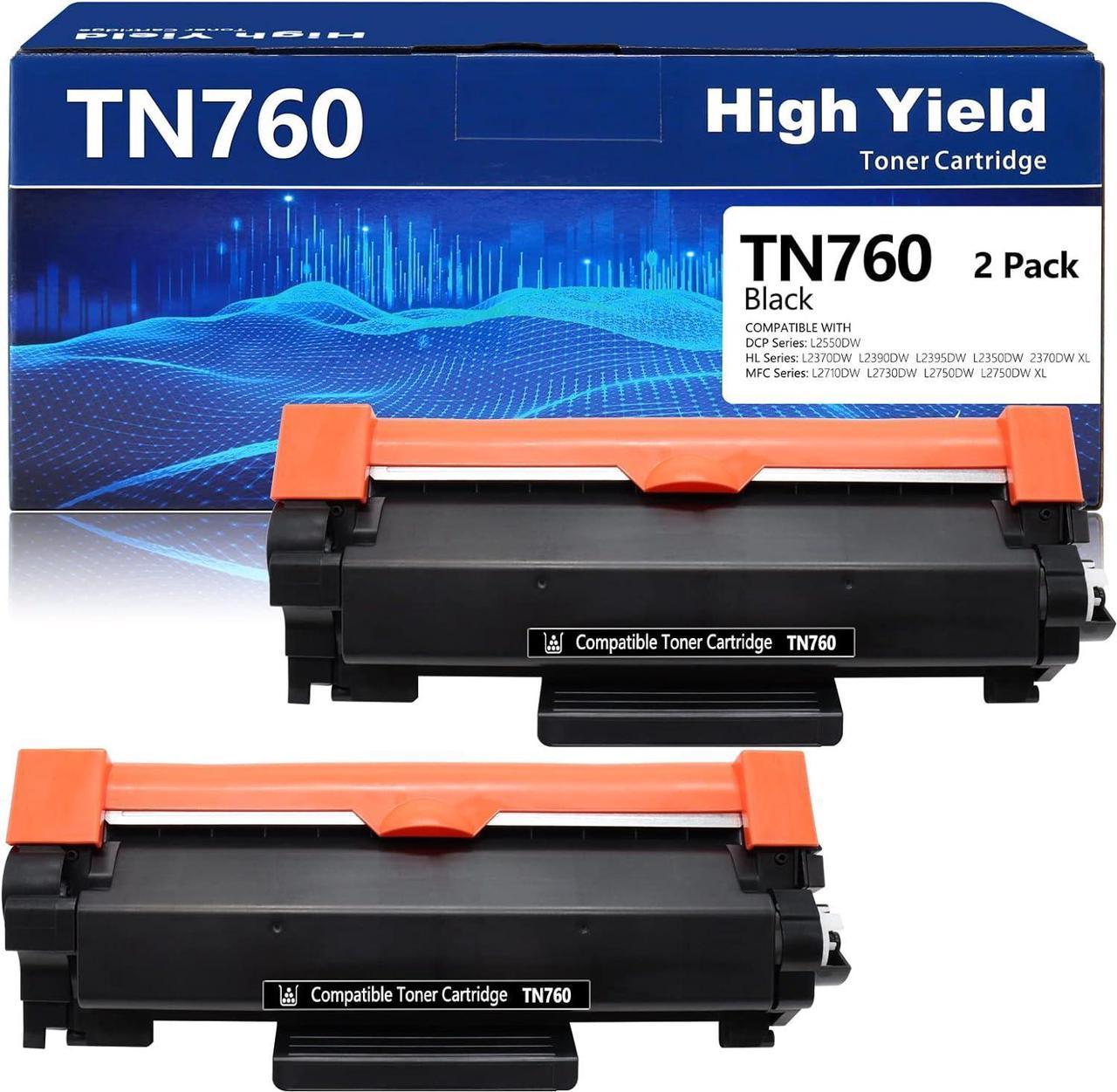 TN760 Toner Cartridge, Compatible TN 760 TN-760 TN-730 for Brother TN760 TN730 Toner Use with MFC L2710DW L2730DW L2750DW , DCP L2550DW ,HL L2370DW L2390DW L2395DW L2350DW Printers (2 Pack