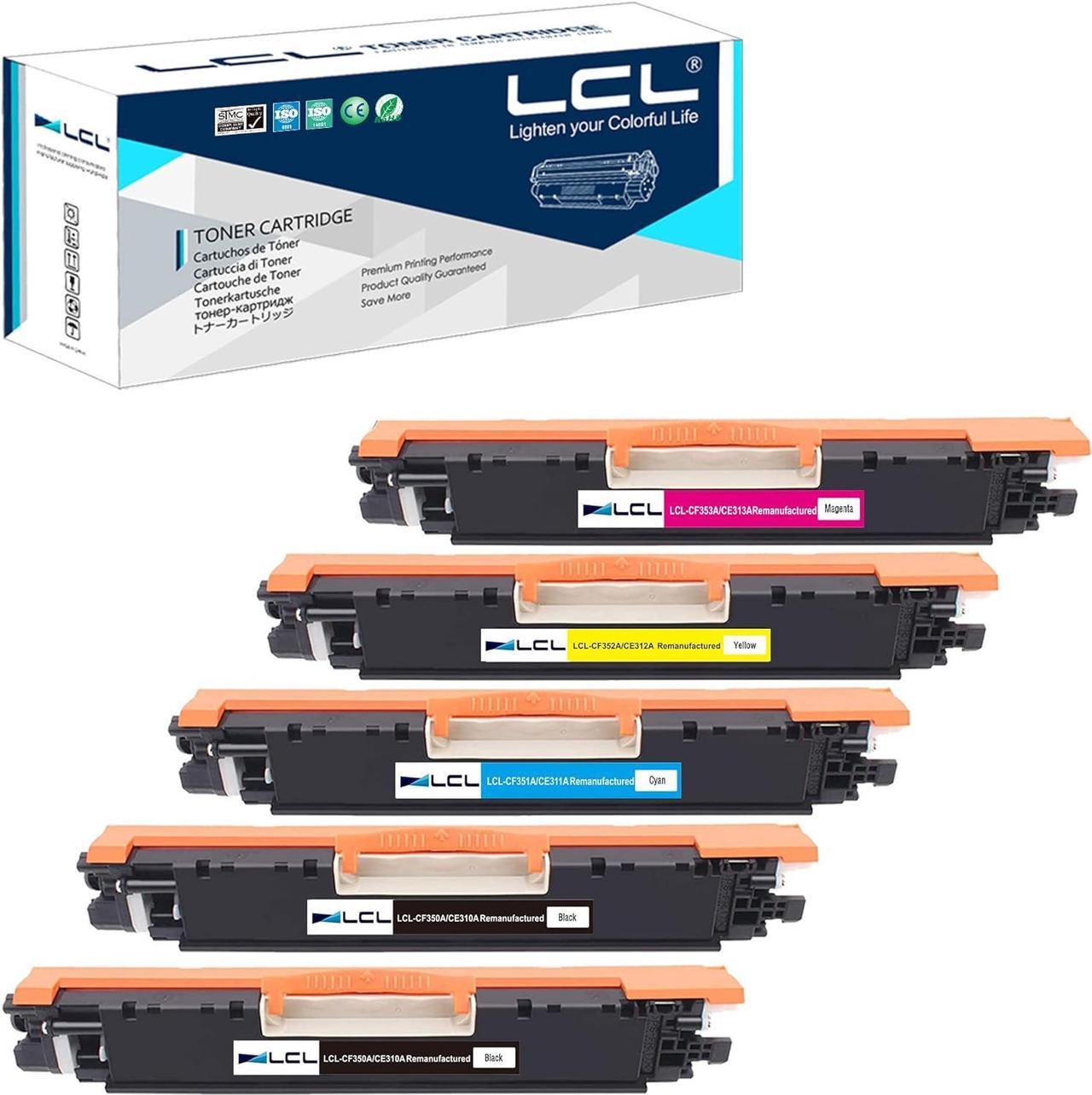 LCL Remanufactured for HP 130A CF350A CF351A CF352A CF353A (5-Pack,2Black,Cyan, Magenta, Yellow) Toner Cartridge for HP Color Laserjet Pro MFP M176 M176FN M177 M177FW M176n