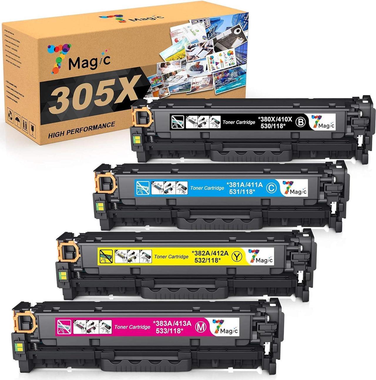 7Magic Remanufactured Toner Cartridge Replacement for HP 305A 305X CE410X CE410A for HP Laserjet Pro 400 Color MFP M451nw M451dn M451dw M475dw M475dn Laserjet Pro 300 MFP M375nw M351A Printer (4 Pack)