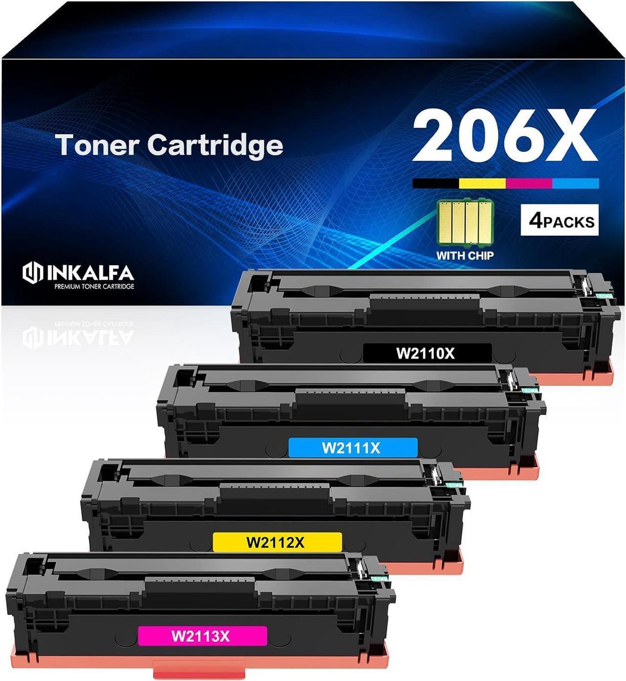 206X 206A Toner Cartridges 4 Pack (with Chip) High Yield Replacement for HP W2110X W2110A Work for HP Color Laserjet MFP M283fdw M283cdw Pro M255dw M283 M255 Printer Ink (Black Cyan Yellow Magenta)