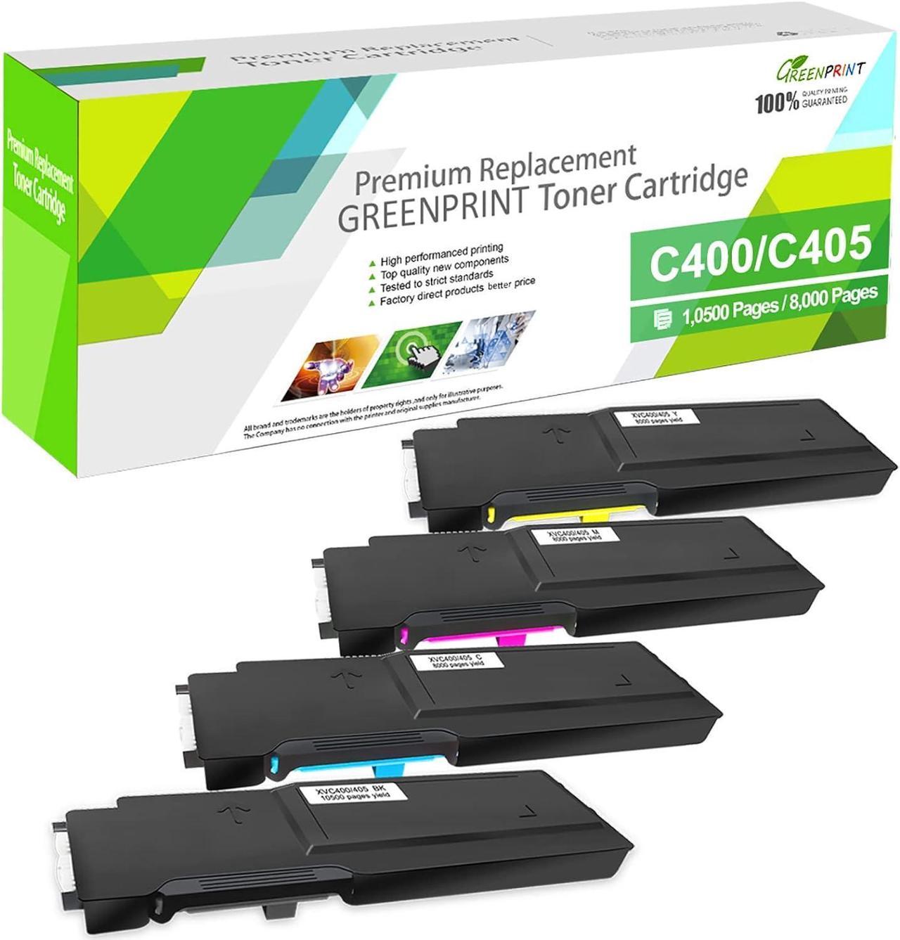 4 Colors Compatible Toner Cartridges C400 C405 Extra High Yield10500 Pages for Black & 8000 Pages for CMY GREENPRINT for Xerox C400n C400n C400dn C405 C405n C405dn C405 MFP Laser Printers