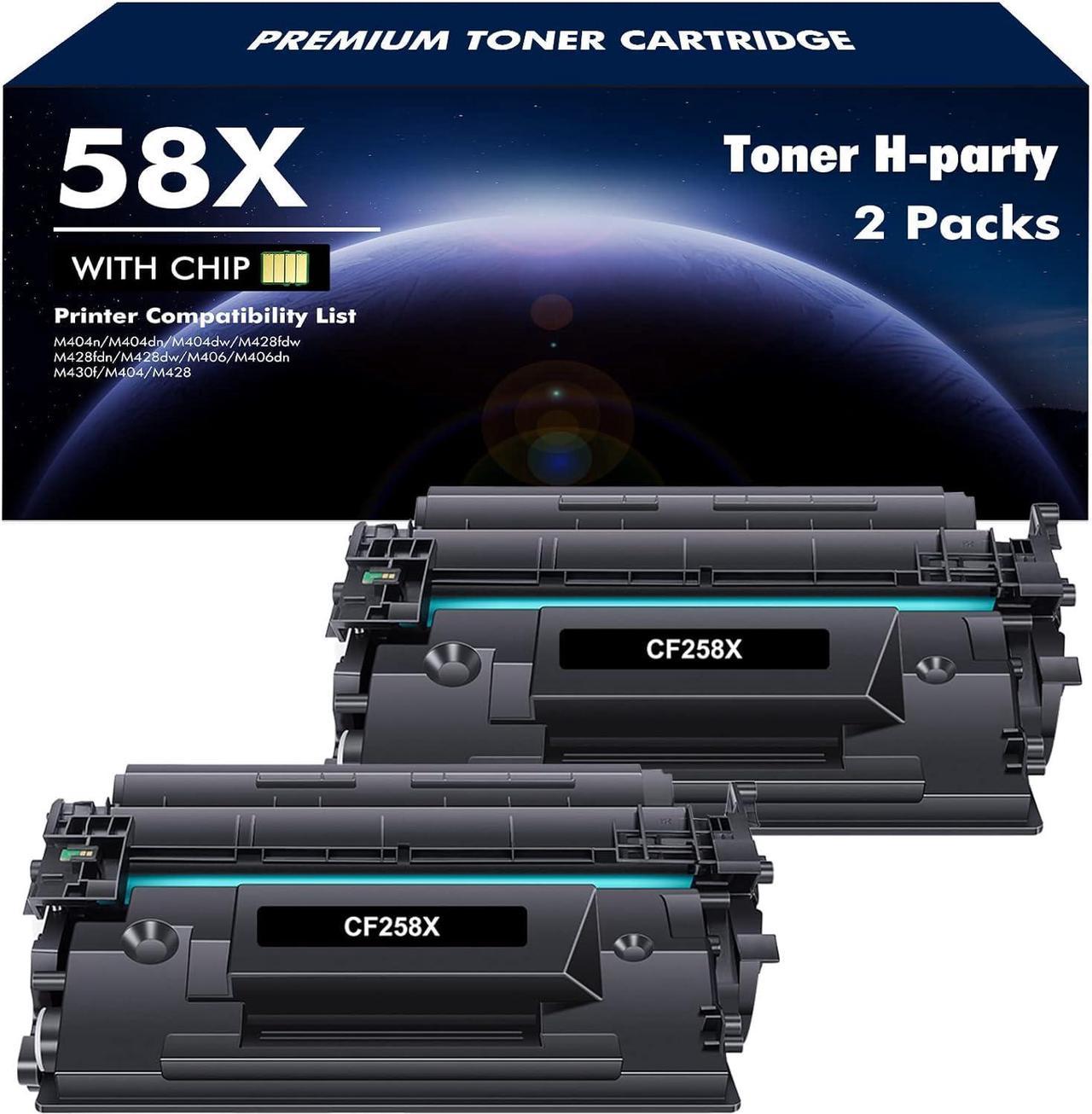 58X CF258X Toner Cartridge 2 Pack Black (with Chip) Replacement for HP 58X CF258X 58A CF258A Laserjet Pro MFP M428fdw M428fdn M428dw M404 M428 Pro M404n M404dn M404dw Series Printer Ink High Yield