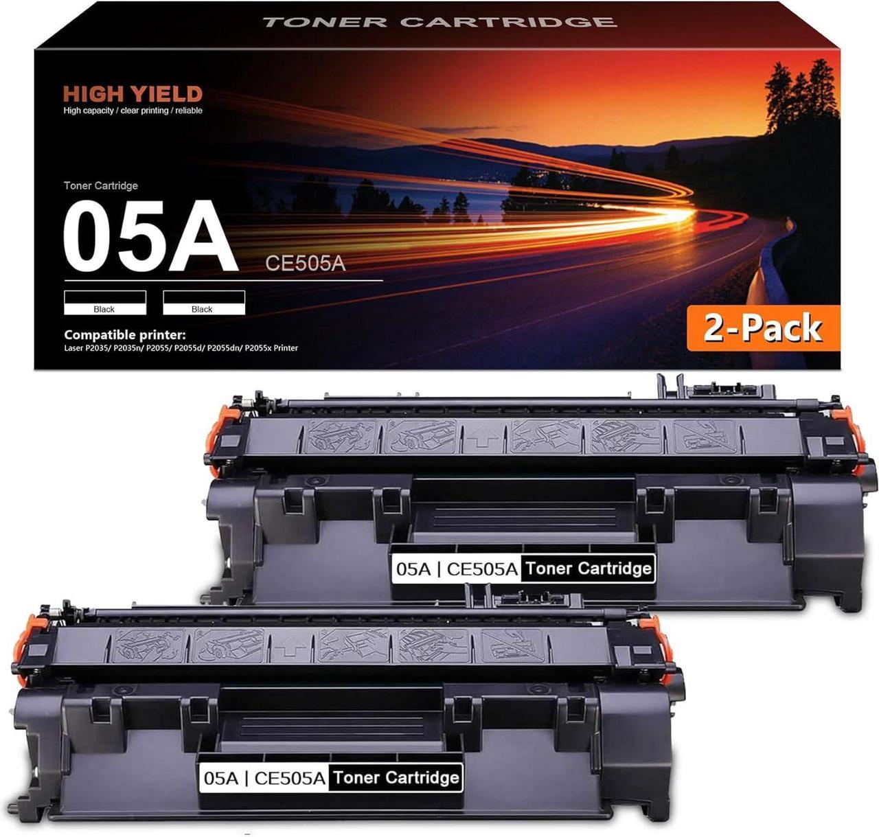 2-Pack Black 05A | CE505A Toner Cartridge Replacement for HP Laserjet P2035 P2035n P2055 P2055d P2055dn P2055x Printer Toner - by VaserInk