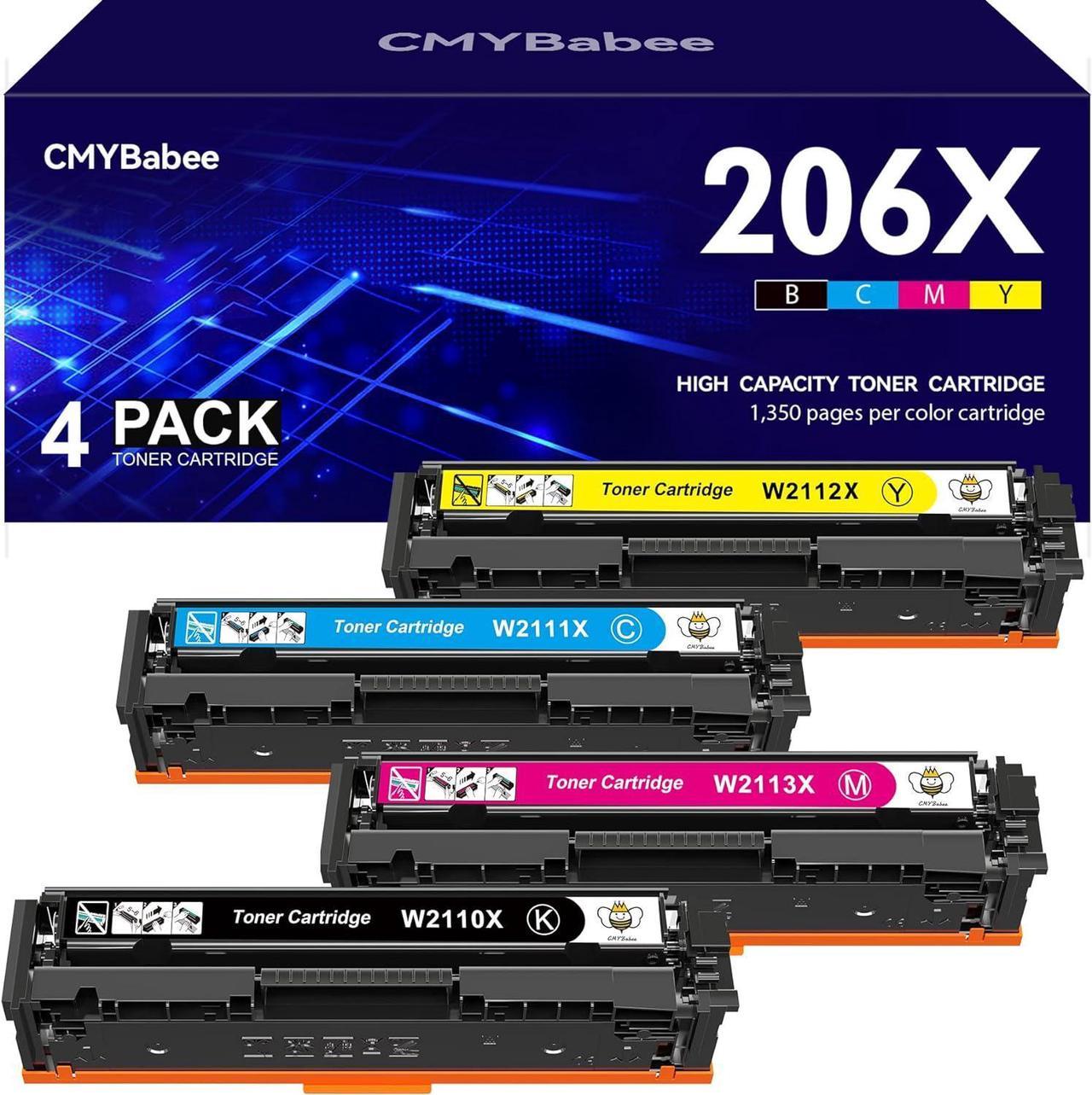 CMYBabee Compatible Toner-Cartridge Replacement for 206X W2111X W2112X W2110X W2113X for Color Pro M255dw MFP M283fdw M283cdw M282nw M283 M255 Printer (Black Cyan Yellow Magenta,4-Pack)