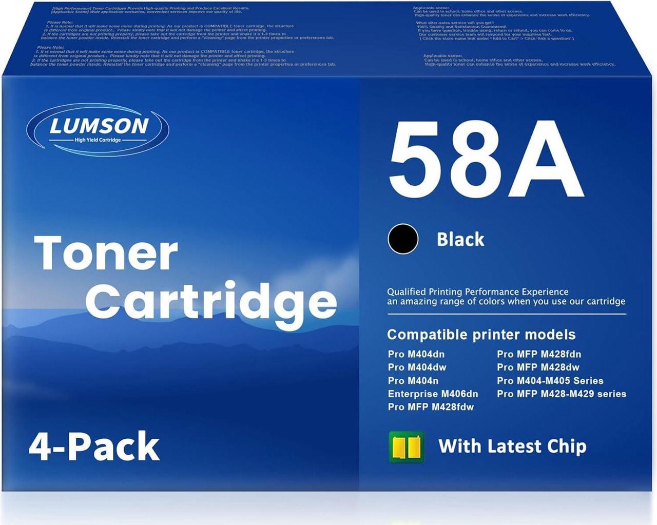 58A Cartridge Black with Chip Replacement for HP 58A CF258A Toner Pro M404n M404dn M404dw Pro MFP M428fdw M428fdn M428dw M304 Printer Ink 4 Pack