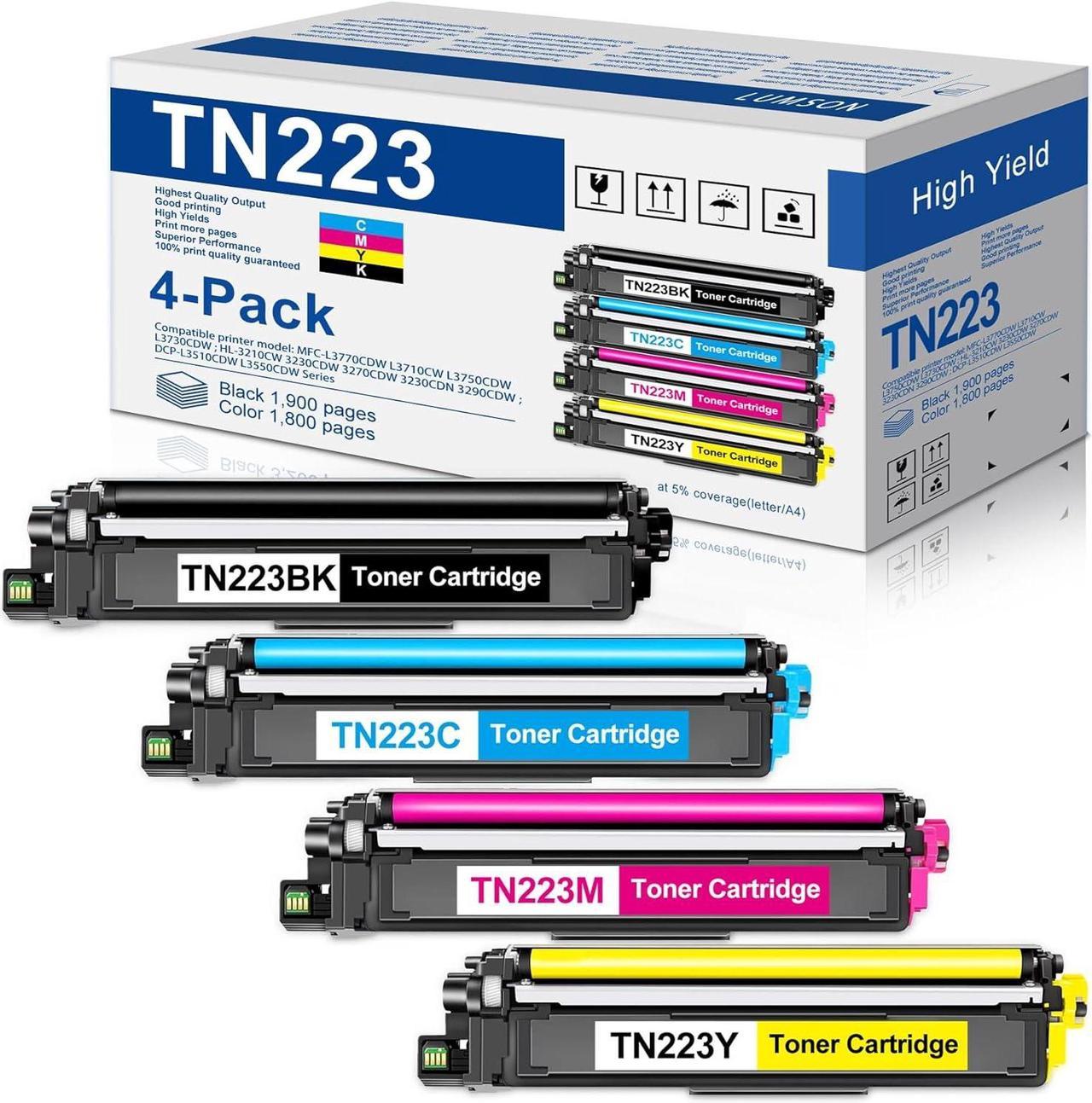 High Yield TN223BK/C/M/Y Toner Cartridge Replacement for Brother TN-223 MFC-L3770CDW L3710CW HL-3210CW 3270CDW 3290CDW DCP-L3510CDW L3550CDW Printer Ink TN223 4PK