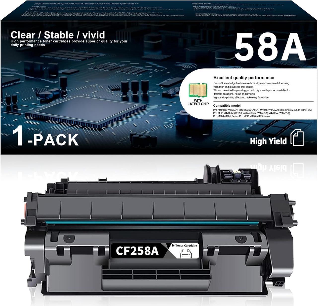 58A CF258A Toner Cartridge with Chip Black | Replacement for HP 58X CF258X High Yield Toner Cartridge for Enterprise M406 Series, MFP M430 Series, Pro M404 Series, MFP M428 Series Printer Ink 1 Pack