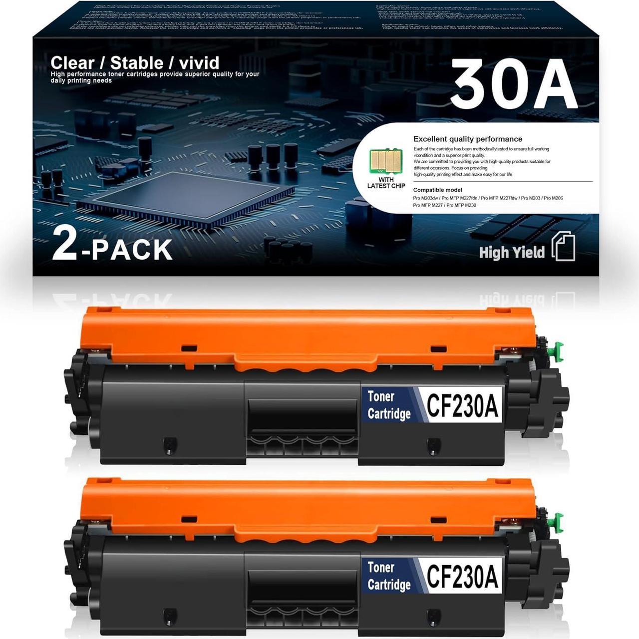 30A (CF230A) Toner Cartridge Black High Yield Replacement for HP 30A Toner Pro MFP M203dw M227fdw M227fdn M203d M203dn M227sdn M227 M203 Printer Ink 2 Pack