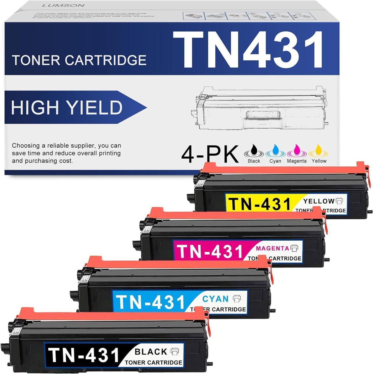 TN-431BK TN-431C TN-431M TN-431Y High Yield TN431BK/C/M/Y Toner Cartridge Replacement for Brother TN431 TN 431 HL-L8260CDW L8360CDW L8360CDWT L9310CDW L9310CDWT L9310CDWTT DCP-L8410CDW Printer 4 Pack